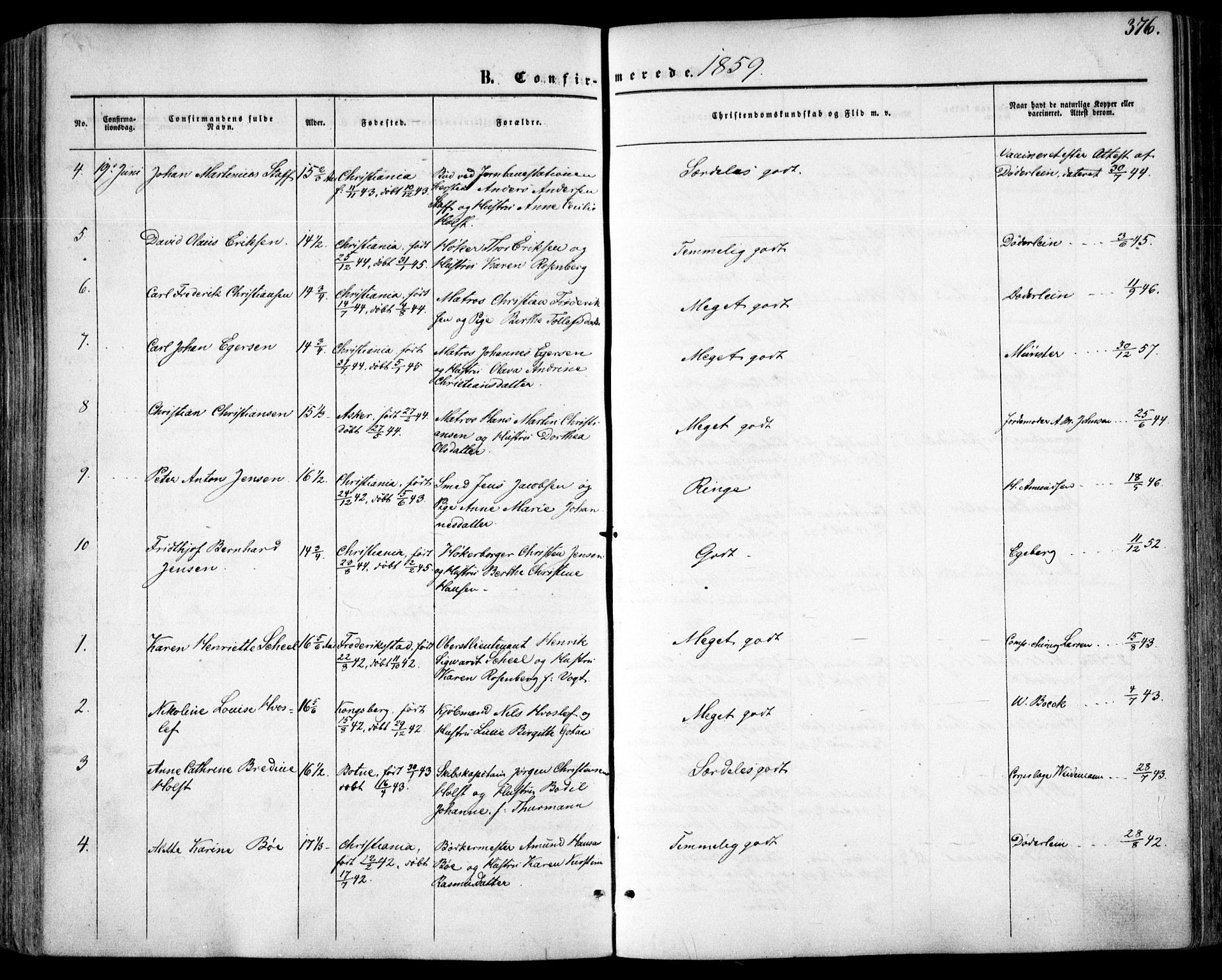 Oslo domkirke Kirkebøker, SAO/A-10752/F/Fa/L0015: Parish register (official) no. 15, 1857-1871, p. 376