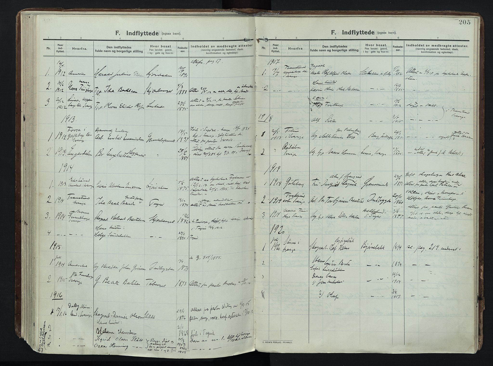 Trysil prestekontor, AV/SAH-PREST-046/H/Ha/Haa/L0014: Parish register (official) no. 14, 1912-1923, p. 205
