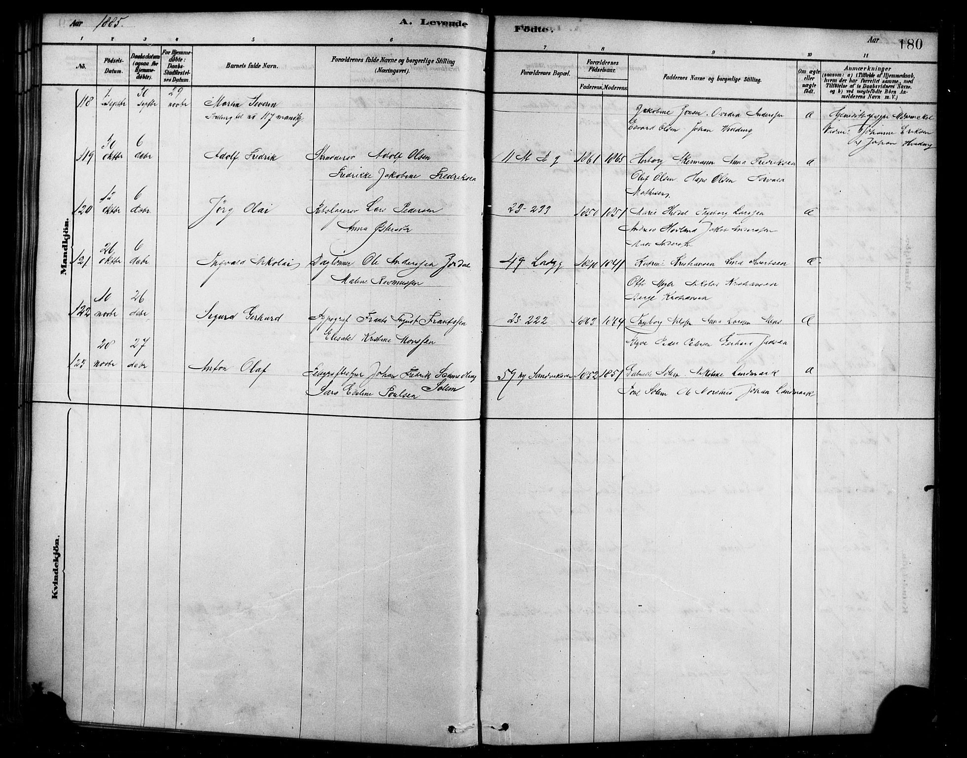 Sandviken Sokneprestembete, AV/SAB-A-77601/H/Ha/L0004: Parish register (official) no. B 1, 1878-1891, p. 180