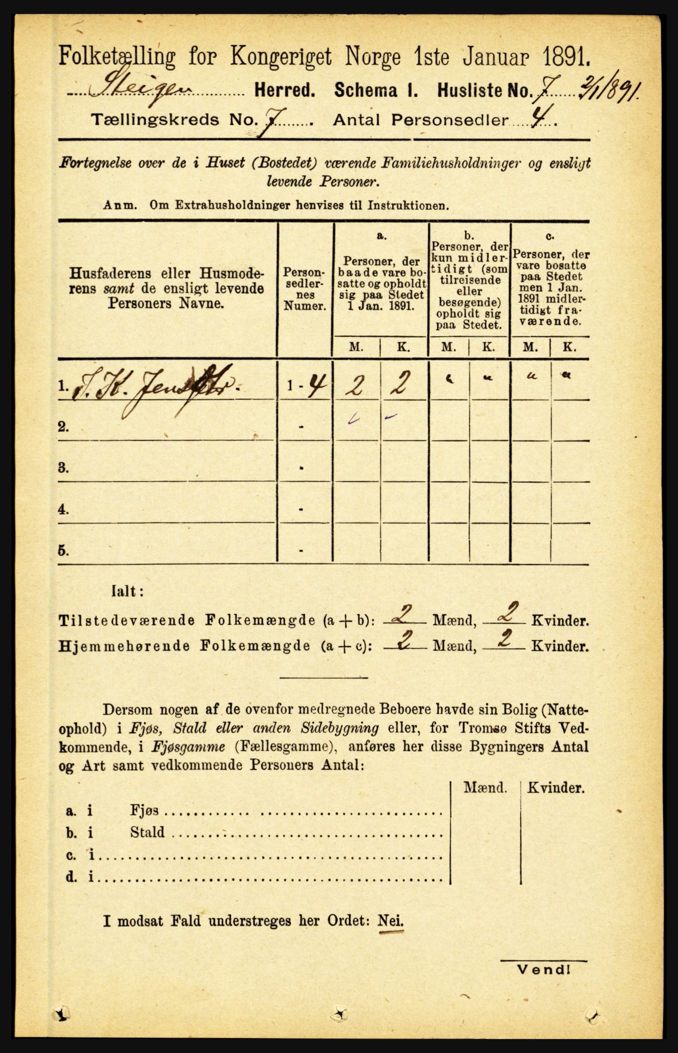 RA, 1891 census for 1848 Steigen, 1891, p. 2226