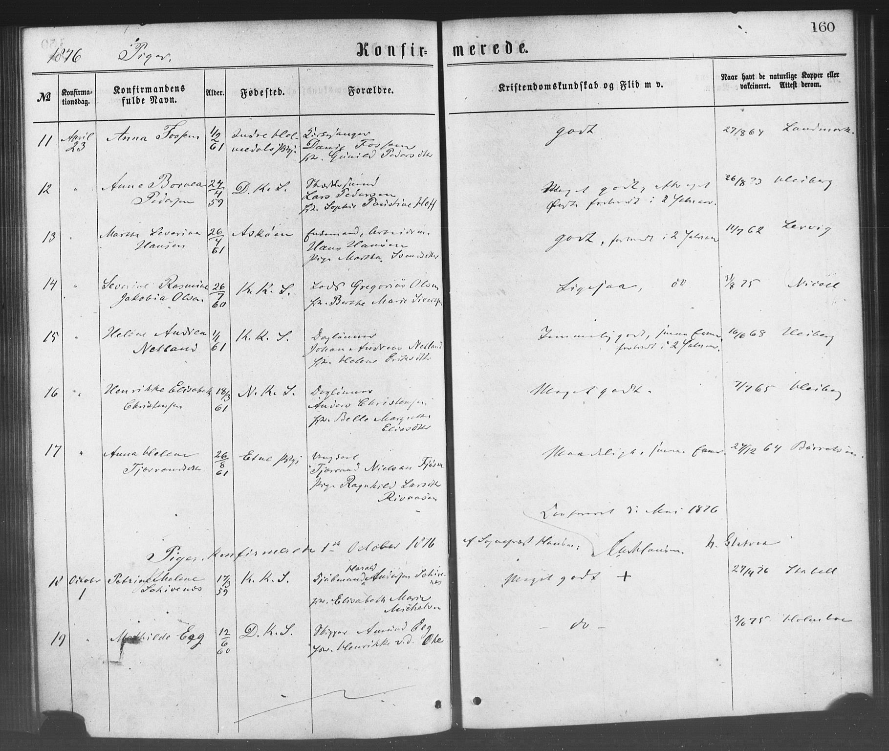 Korskirken sokneprestembete, SAB/A-76101/H/Haa/L0028: Parish register (official) no. C 4, 1868-1879, p. 160