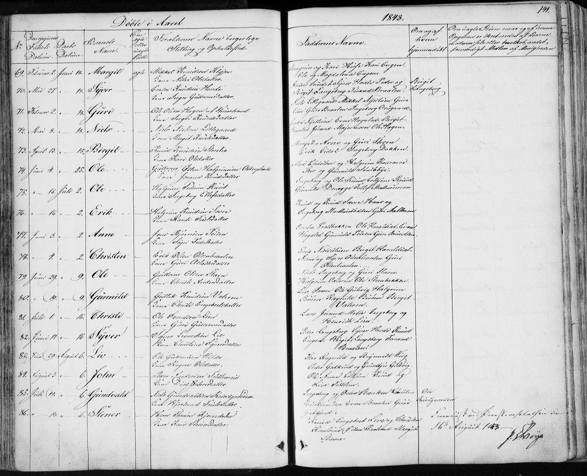 Nes kirkebøker, SAKO/A-236/F/Fa/L0009: Parish register (official) no. 9, 1834-1863, p. 141