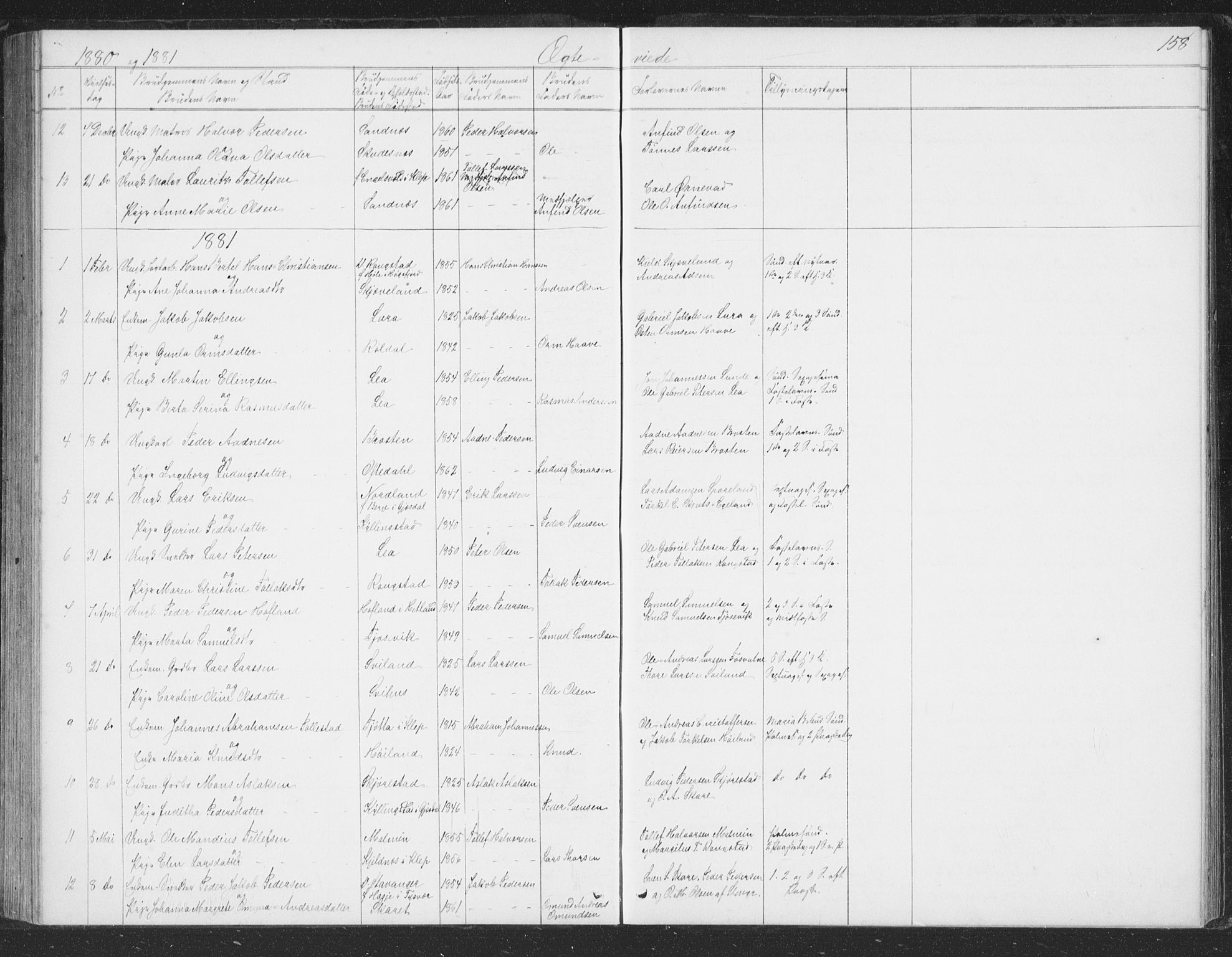 Høyland sokneprestkontor, AV/SAST-A-101799/001/30BB/L0002: Parish register (copy) no. B 2, 1874-1886, p. 158
