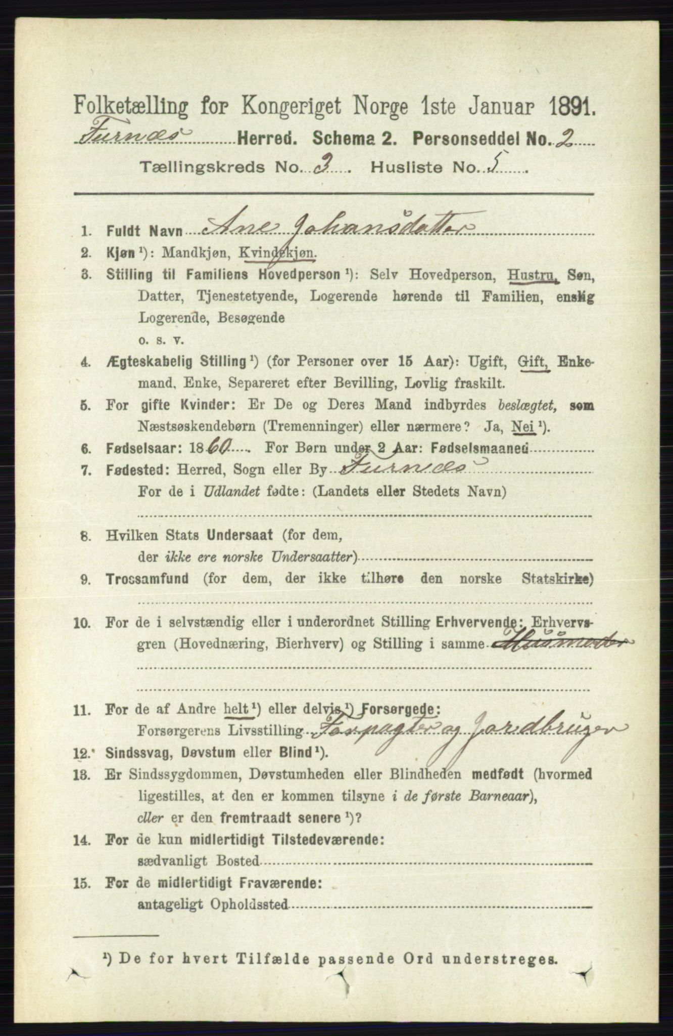 RA, Census 1891 for 0413 Furnes herred, 1891, p. 1660