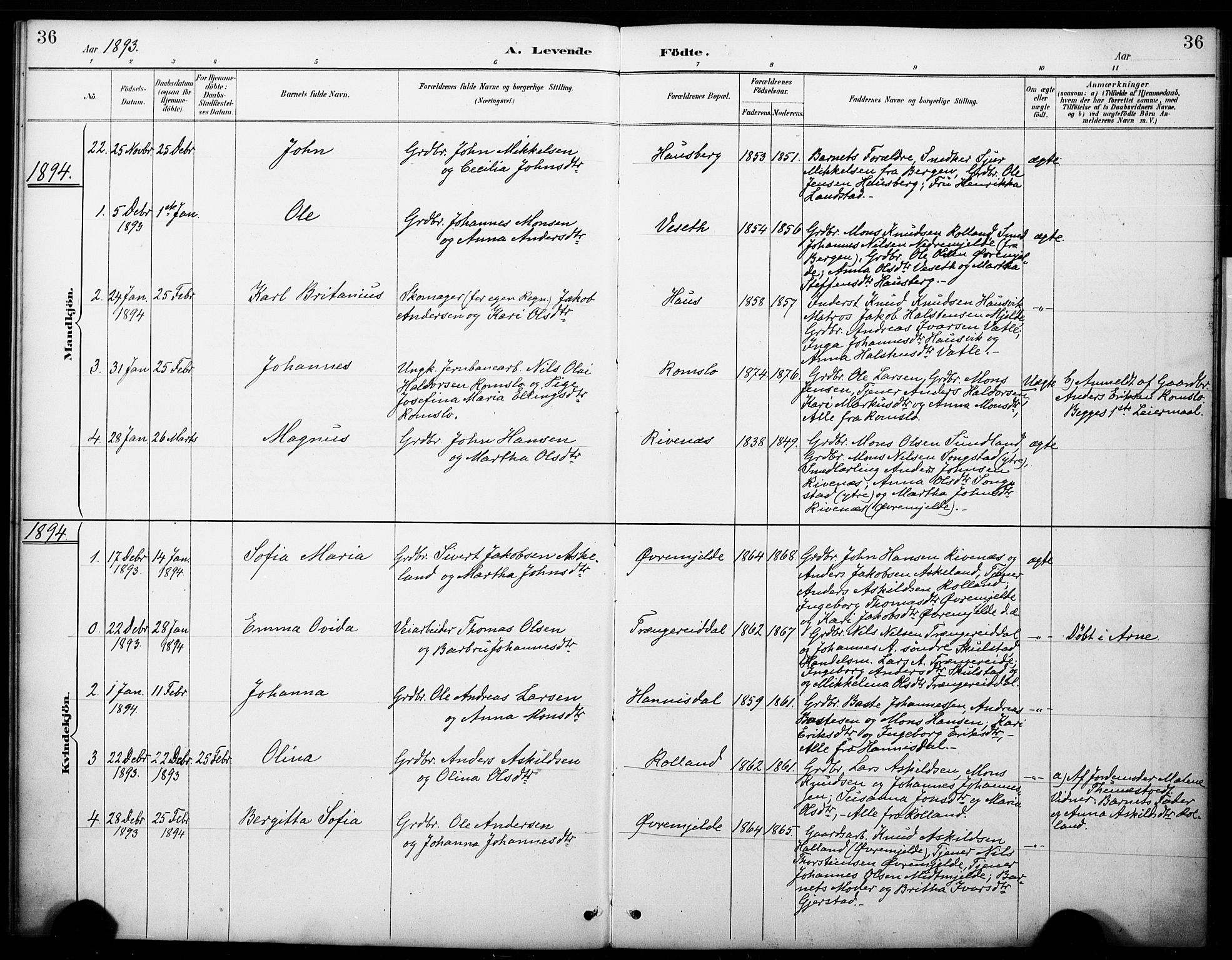 Haus sokneprestembete, AV/SAB-A-75601/H/Haa: Parish register (official) no. B 1, 1887-1898, p. 36