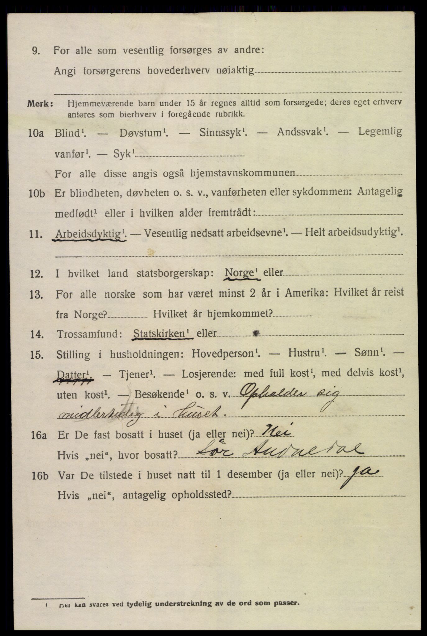 SAK, 1920 census for Sør-Audnedal, 1920, p. 1476