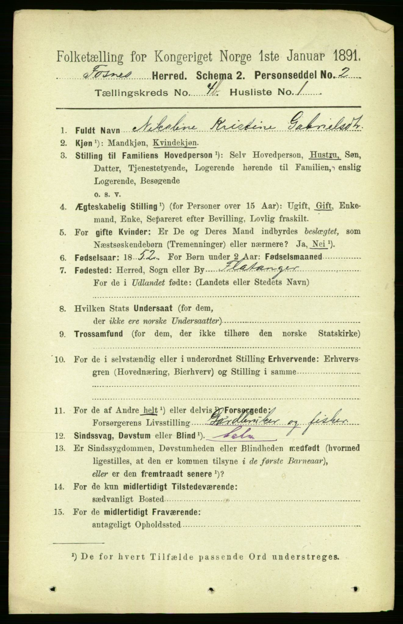 RA, 1891 census for 1748 Fosnes, 1891, p. 1710