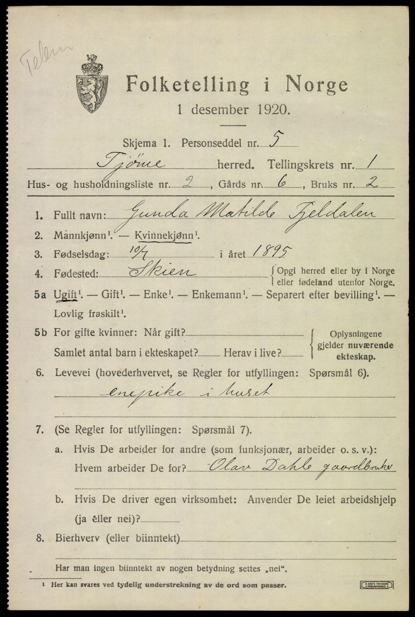 SAKO, 1920 census for Tjøme, 1920, p. 1529