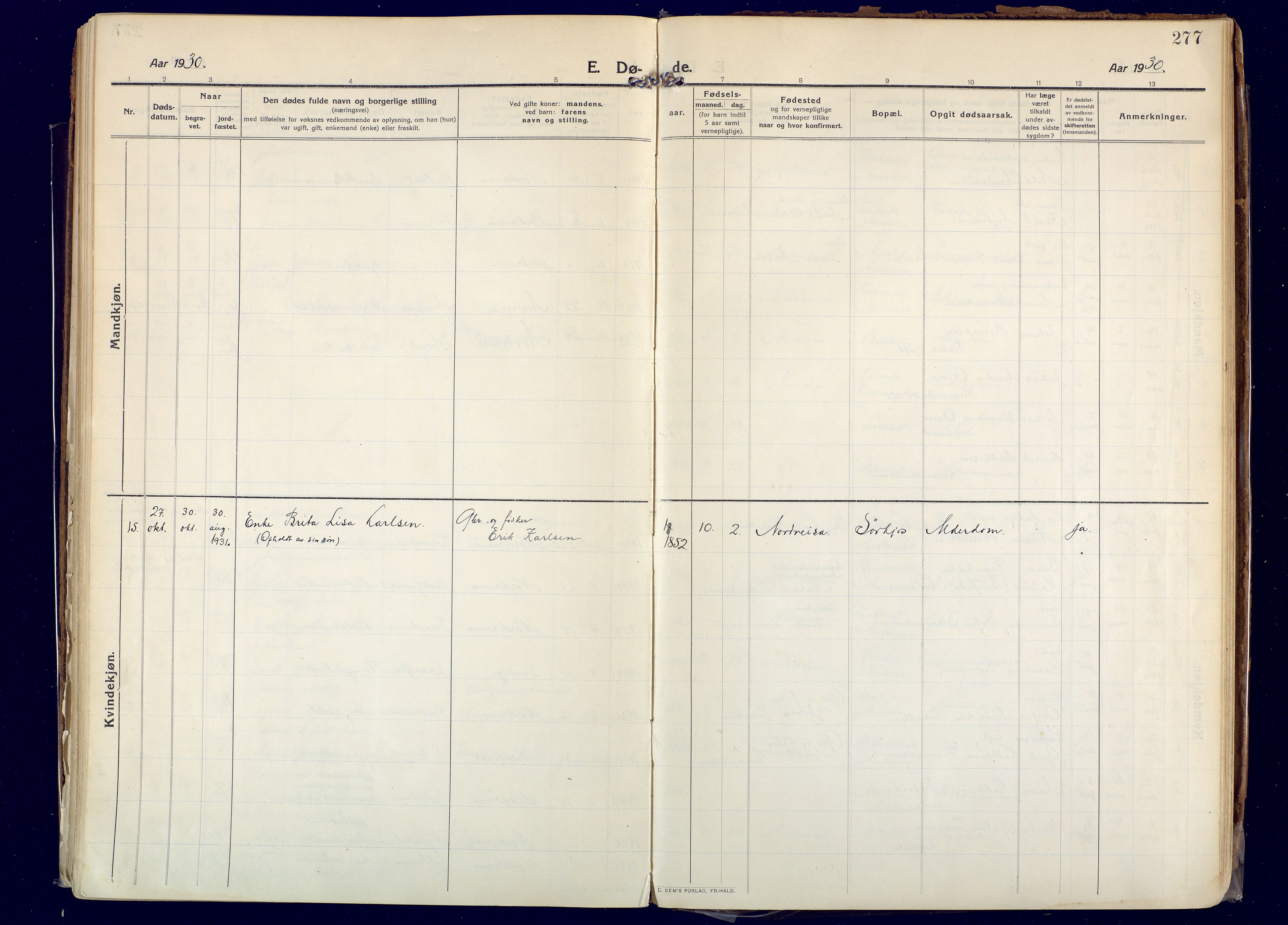 Skjervøy sokneprestkontor, AV/SATØ-S-1300/H/Ha/Haa: Parish register (official) no. 20, 1911-1931, p. 277