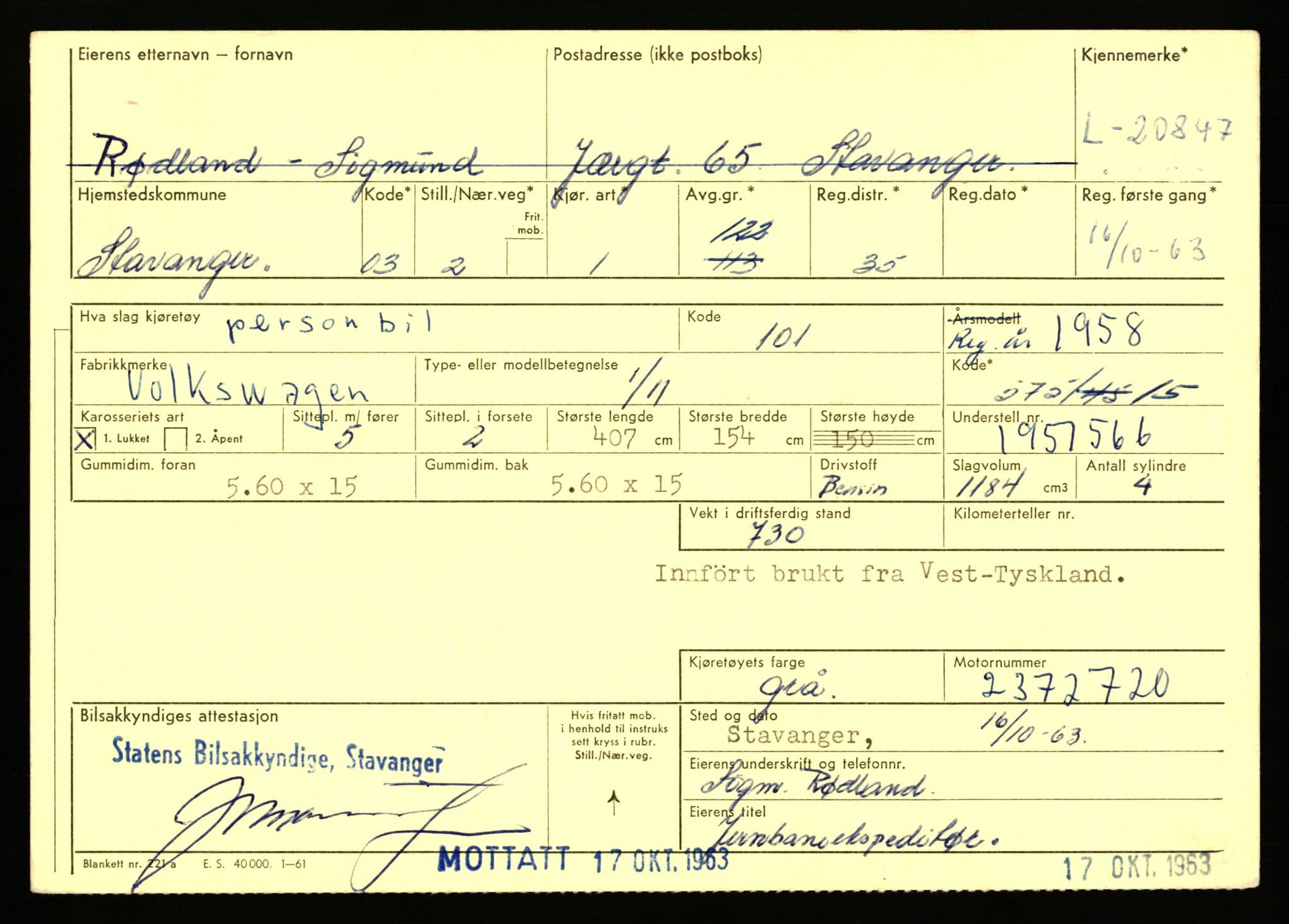 Stavanger trafikkstasjon, AV/SAST-A-101942/0/F/L0037: L-20500 - L-21499, 1930-1971, p. 1209