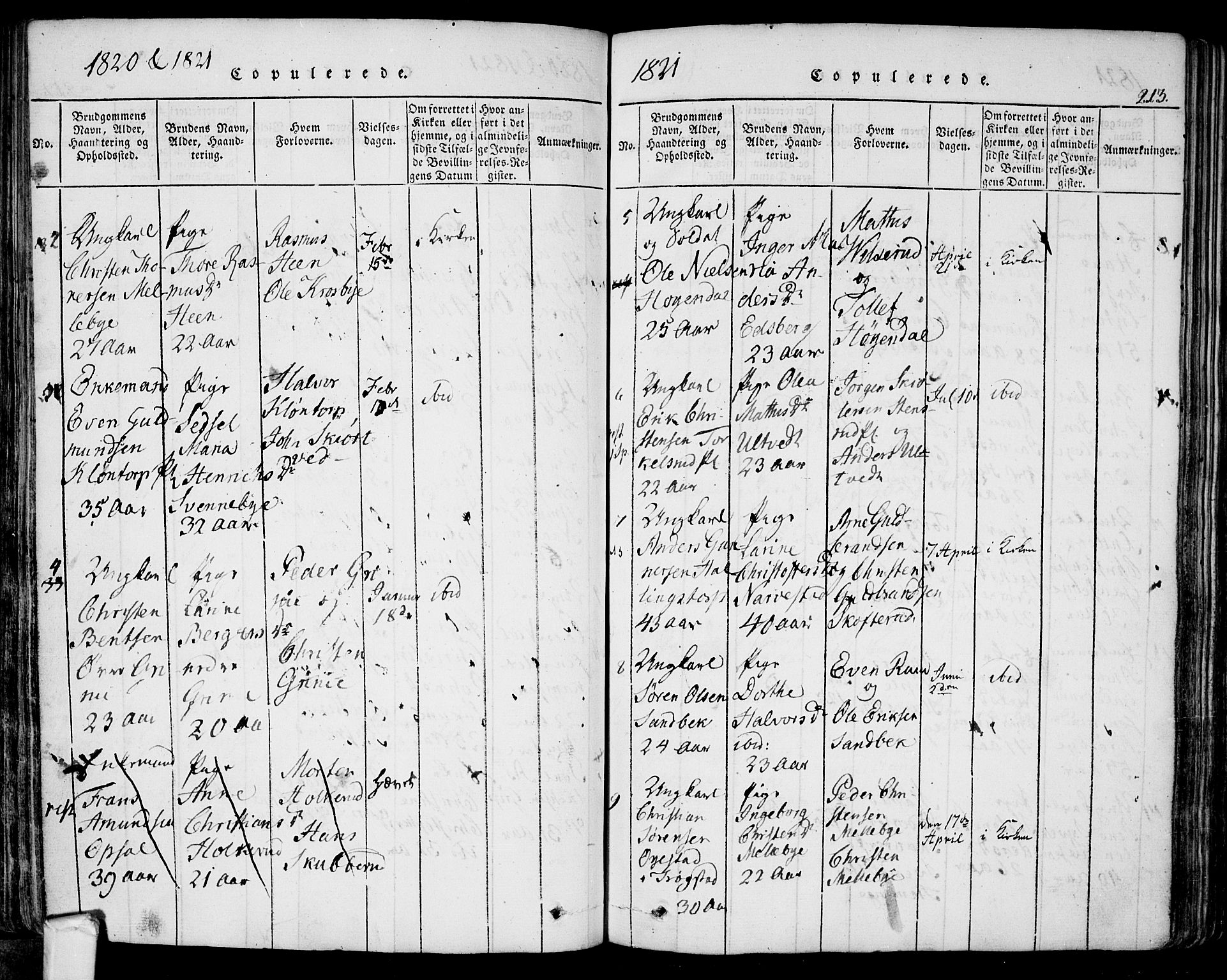 Eidsberg prestekontor Kirkebøker, AV/SAO-A-10905/F/Fa/L0007: Parish register (official) no. I 7, 1814-1832, p. 213