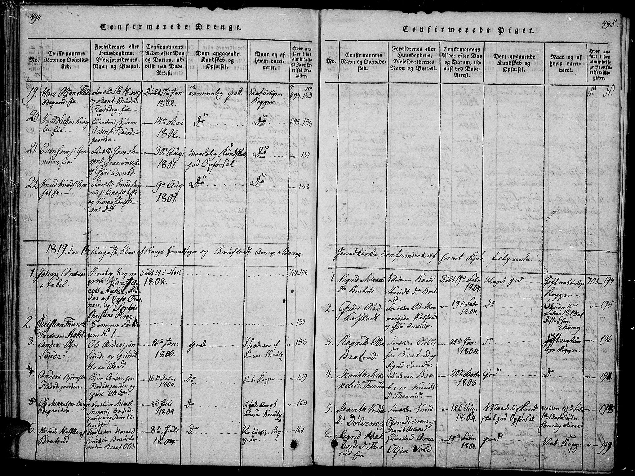 Sør-Aurdal prestekontor, SAH/PREST-128/H/Ha/Haa/L0002: Parish register (official) no. 2, 1815-1840, p. 494-495