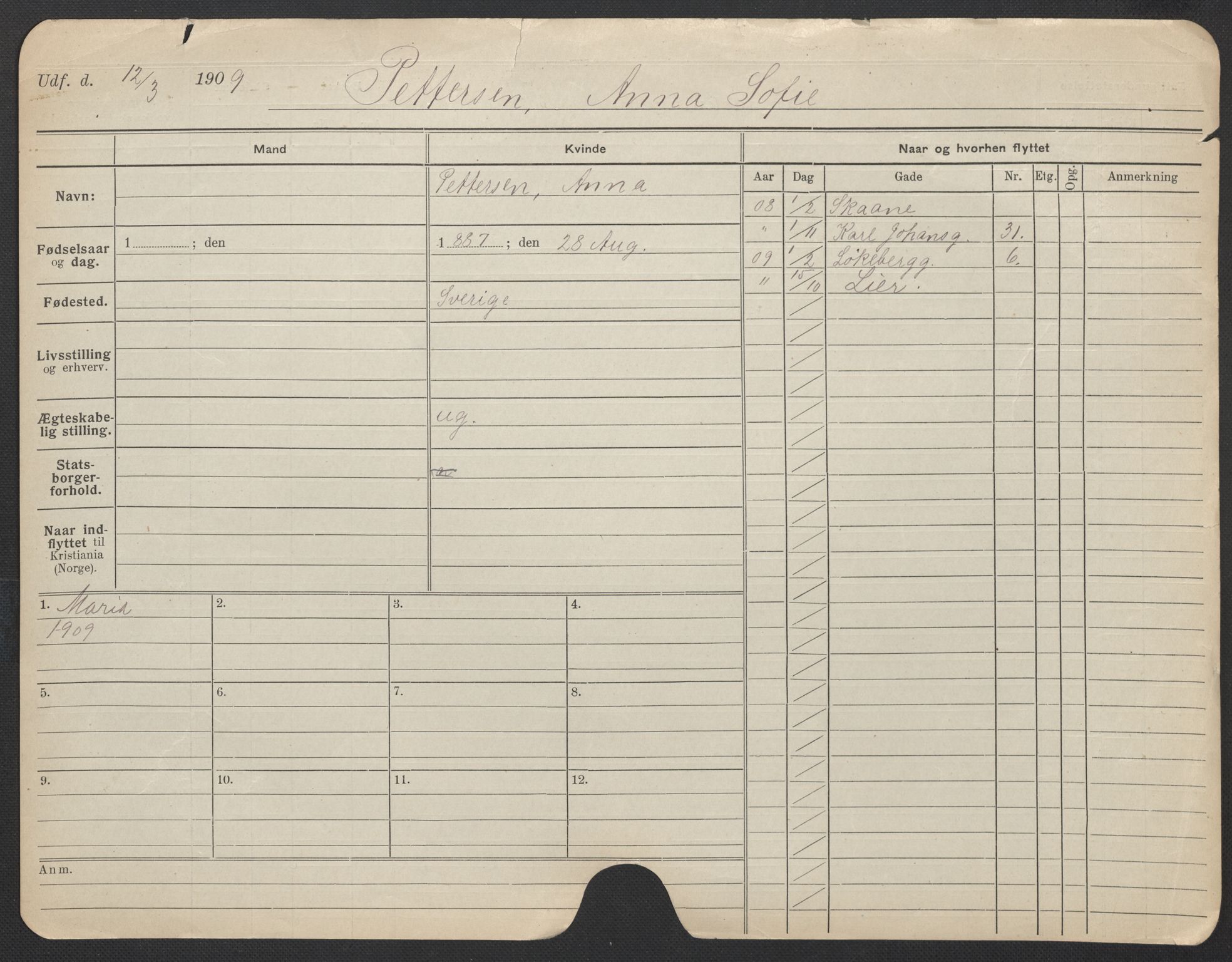 Oslo folkeregister, Registerkort, AV/SAO-A-11715/F/Fa/Fac/L0022: Kvinner, 1906-1914, p. 926a