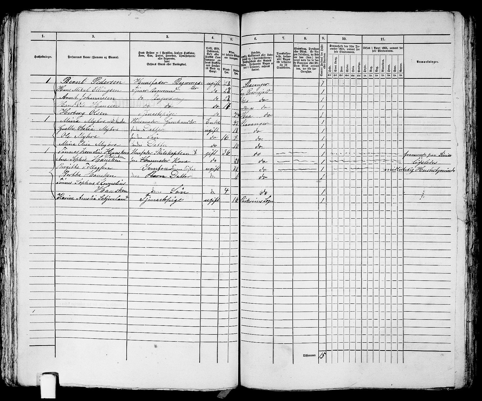 RA, 1865 census for Stavanger, 1865, p. 1736