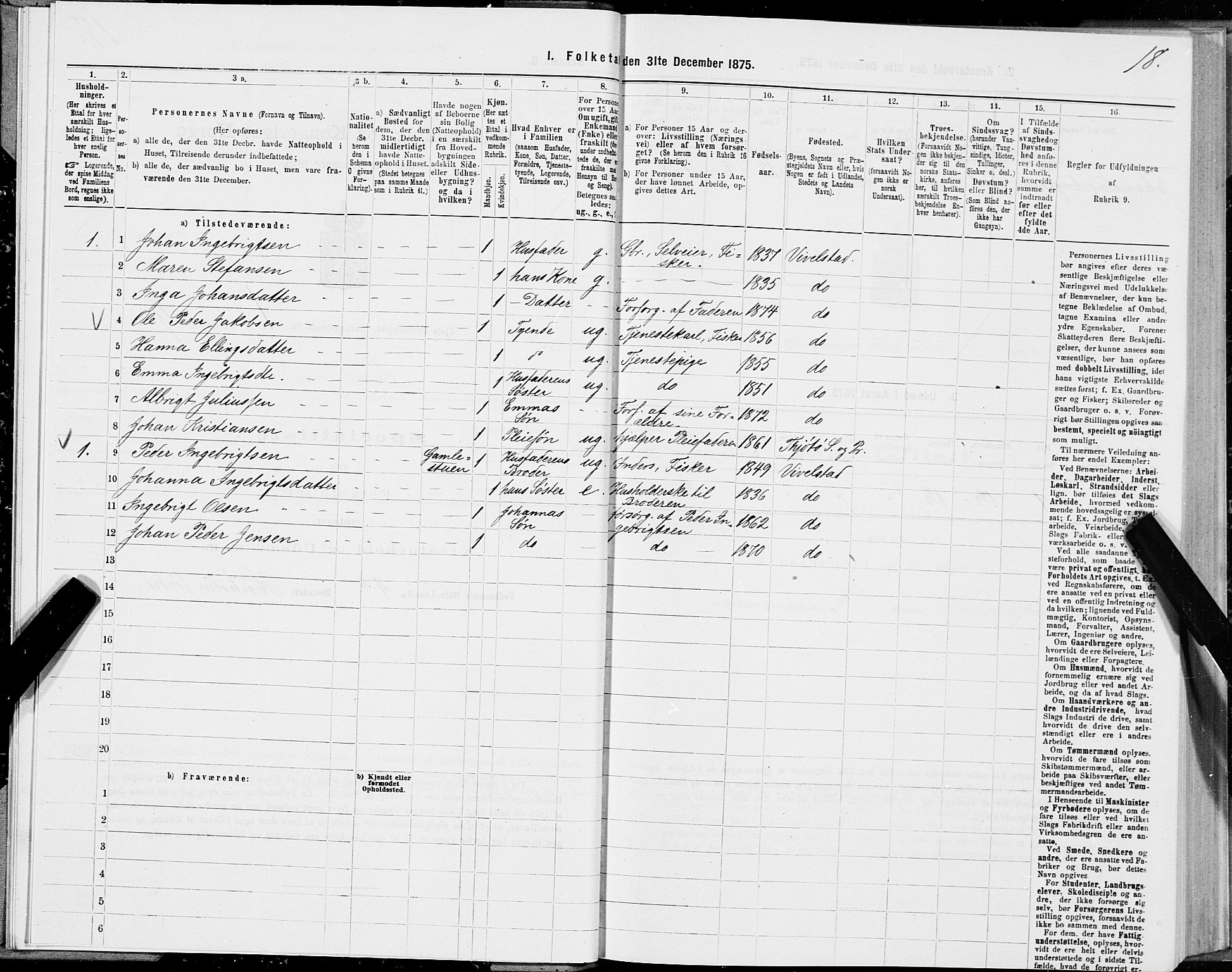 SAT, 1875 census for 1817P Tjøtta, 1875, p. 1018