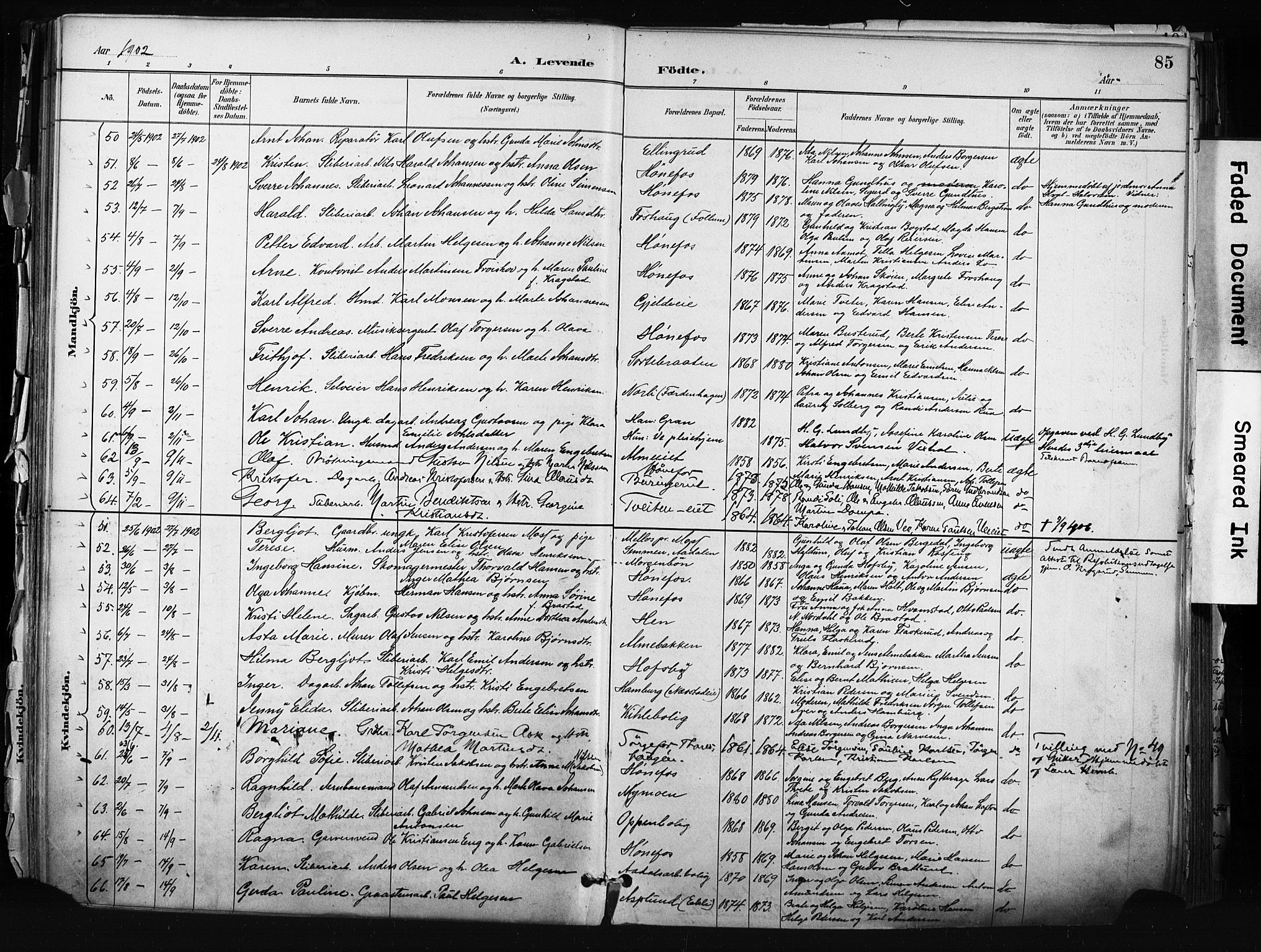 Hønefoss kirkebøker, AV/SAKO-A-609/F/Fa/L0002: Parish register (official) no. 2, 1887-1906, p. 85