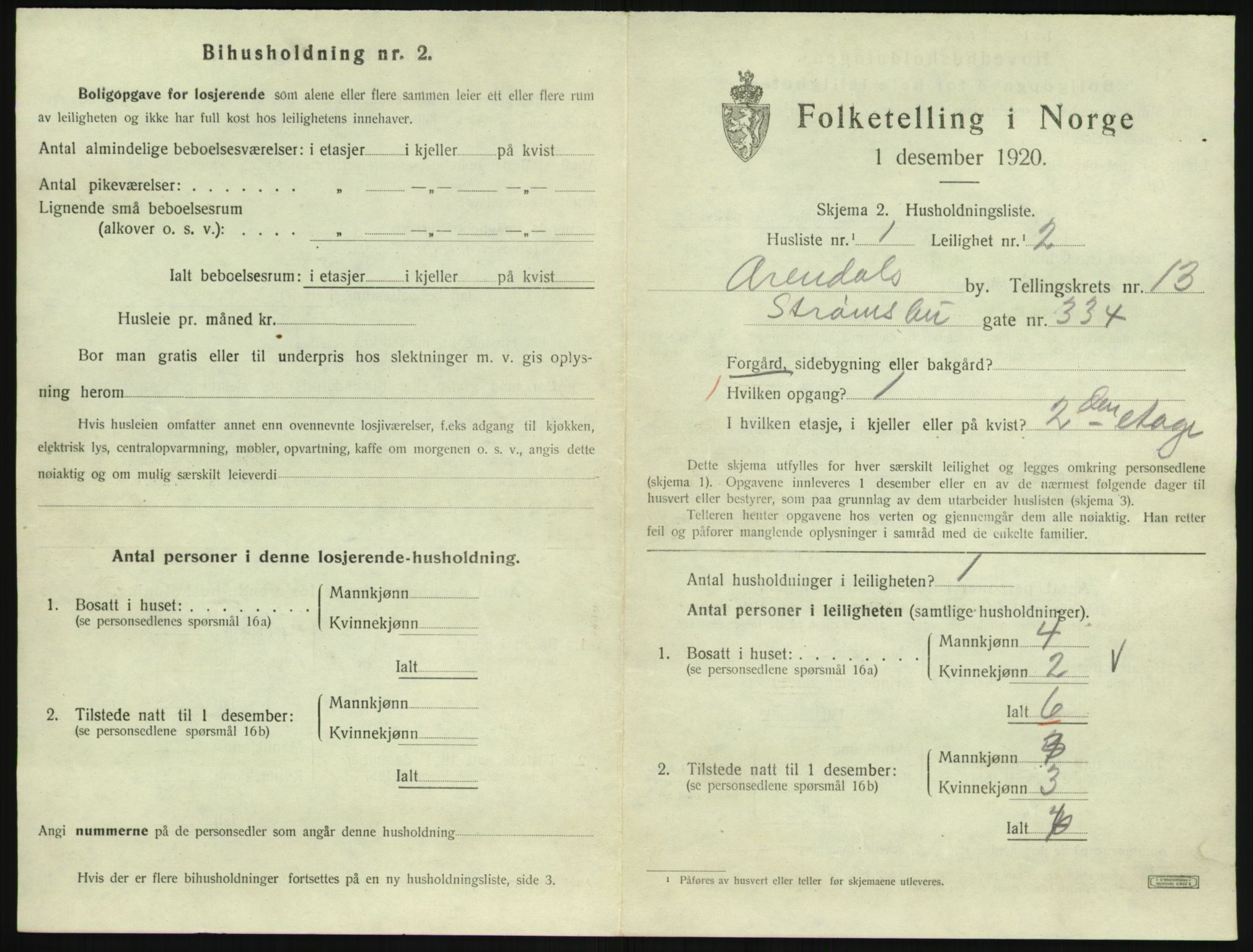 SAK, 1920 census for Arendal, 1920, p. 6798