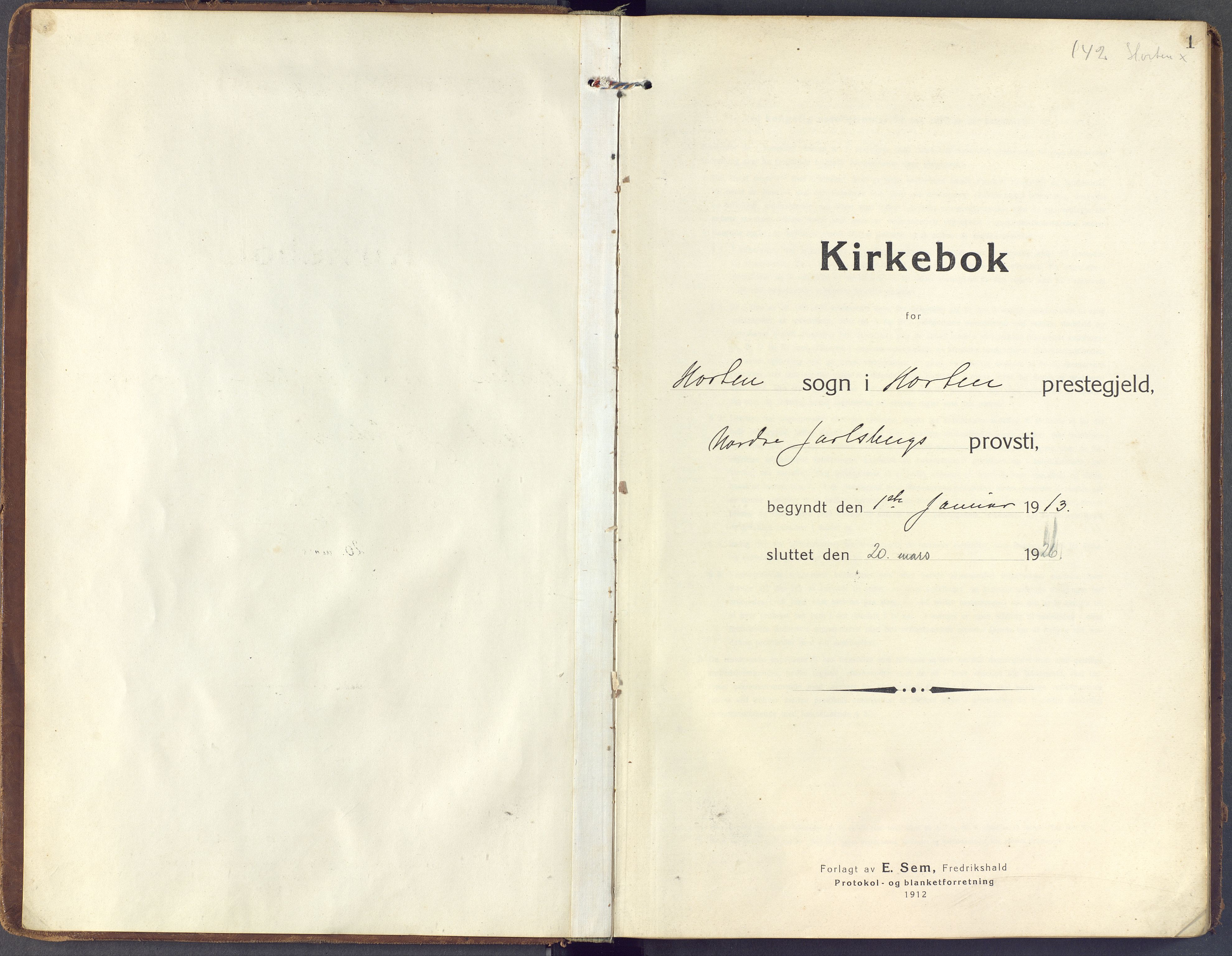 Horten kirkebøker, AV/SAKO-A-348/F/Fa/L0007: Parish register (official) no. 7, 1913-1926, p. 1