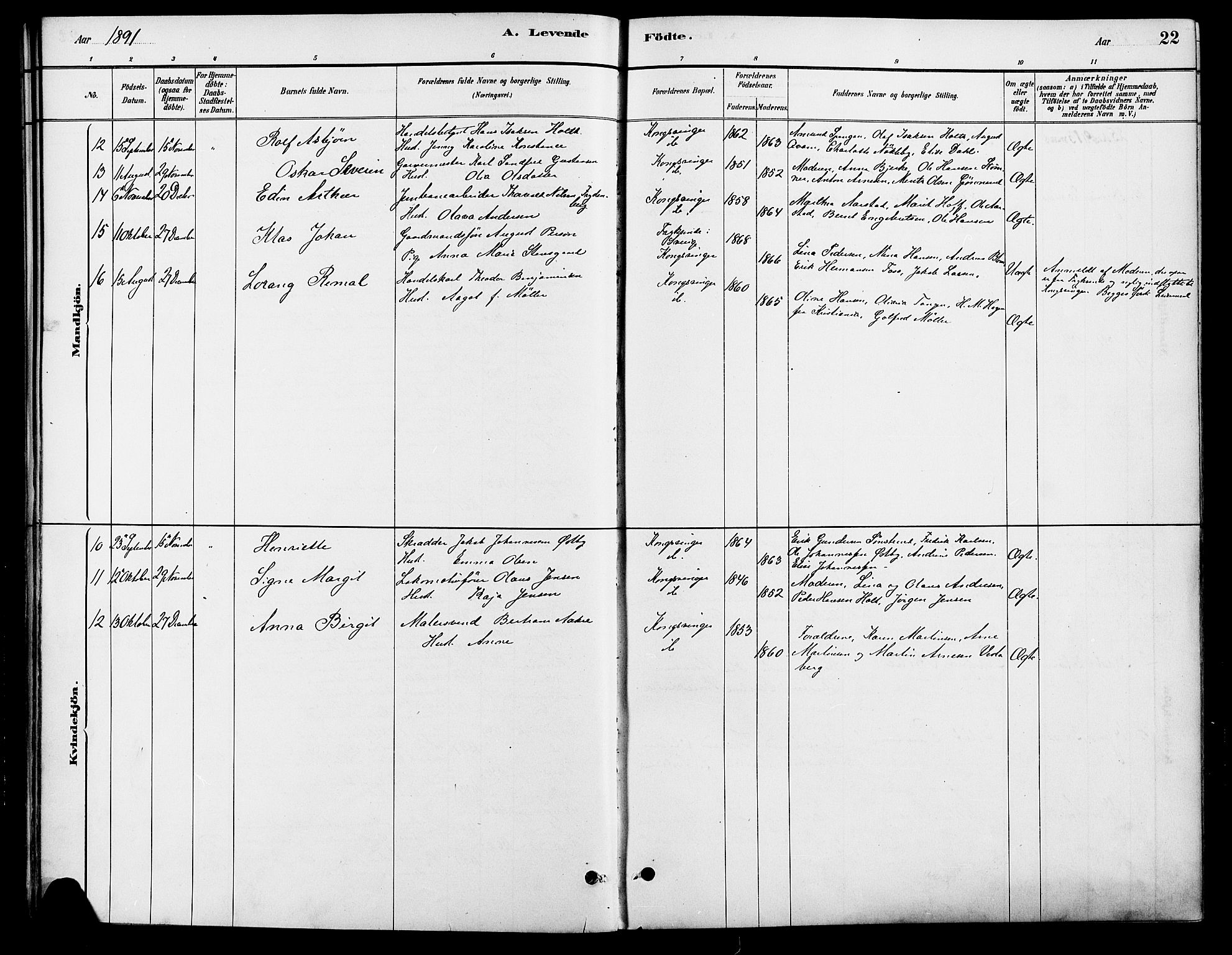 Vinger prestekontor, AV/SAH-PREST-024/H/Ha/Haa/L0013: Parish register (official) no. 13, 1881-1897, p. 22