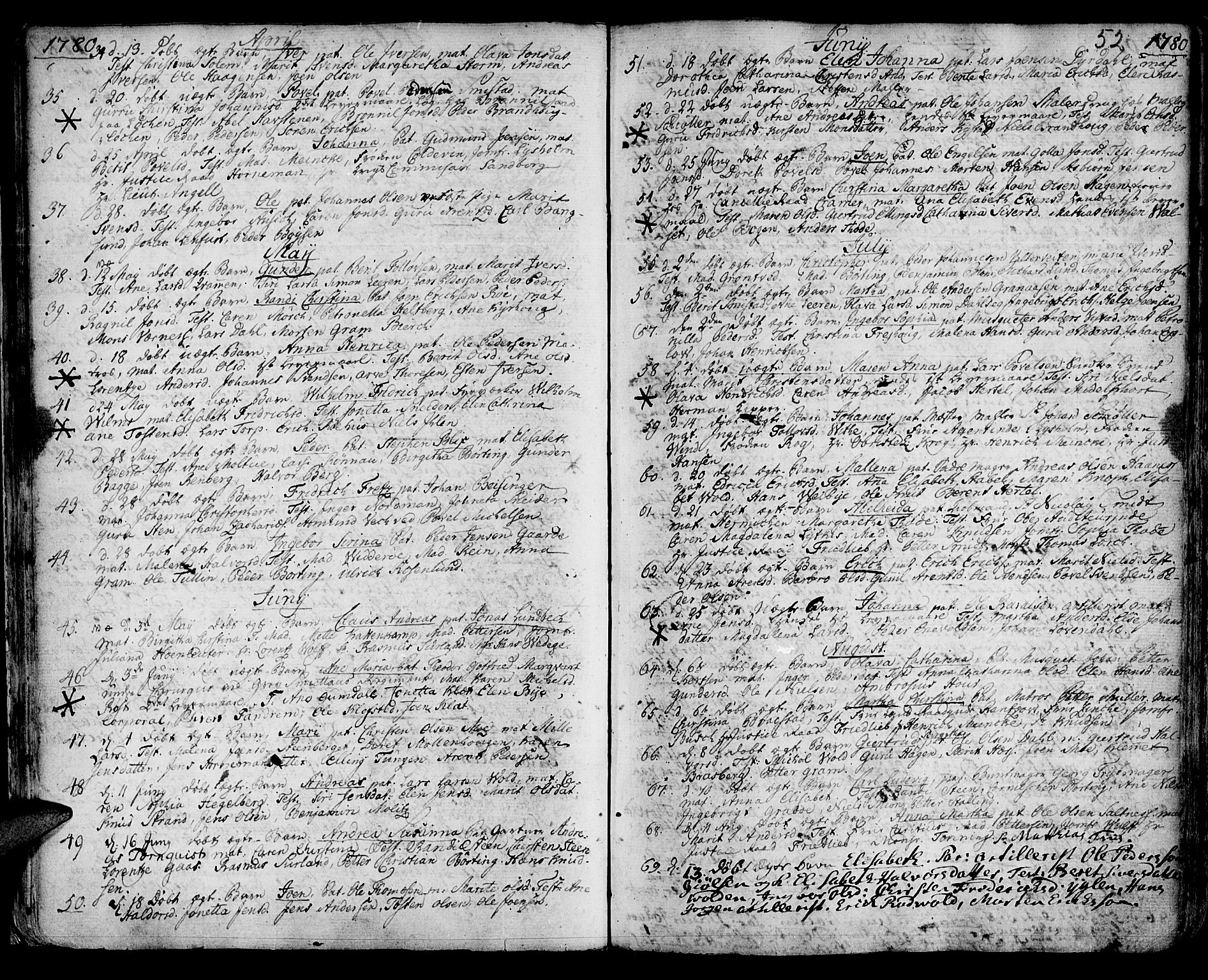 Ministerialprotokoller, klokkerbøker og fødselsregistre - Sør-Trøndelag, SAT/A-1456/601/L0039: Parish register (official) no. 601A07, 1770-1819, p. 52