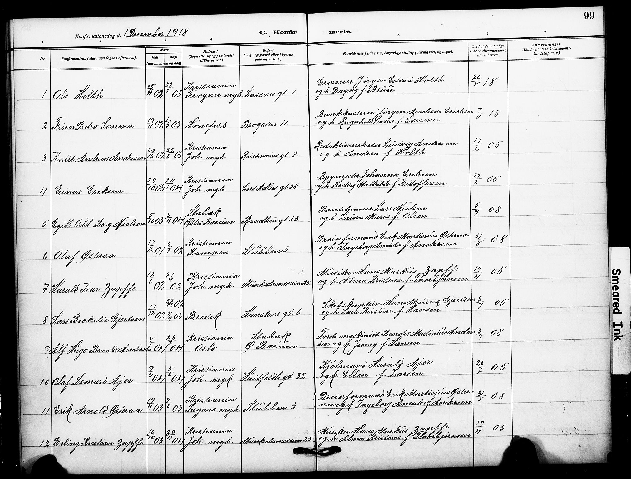 Johannes prestekontor Kirkebøker, AV/SAO-A-10852/F/Fa/L0011: Parish register (official) no. 11, 1908-1921, p. 99