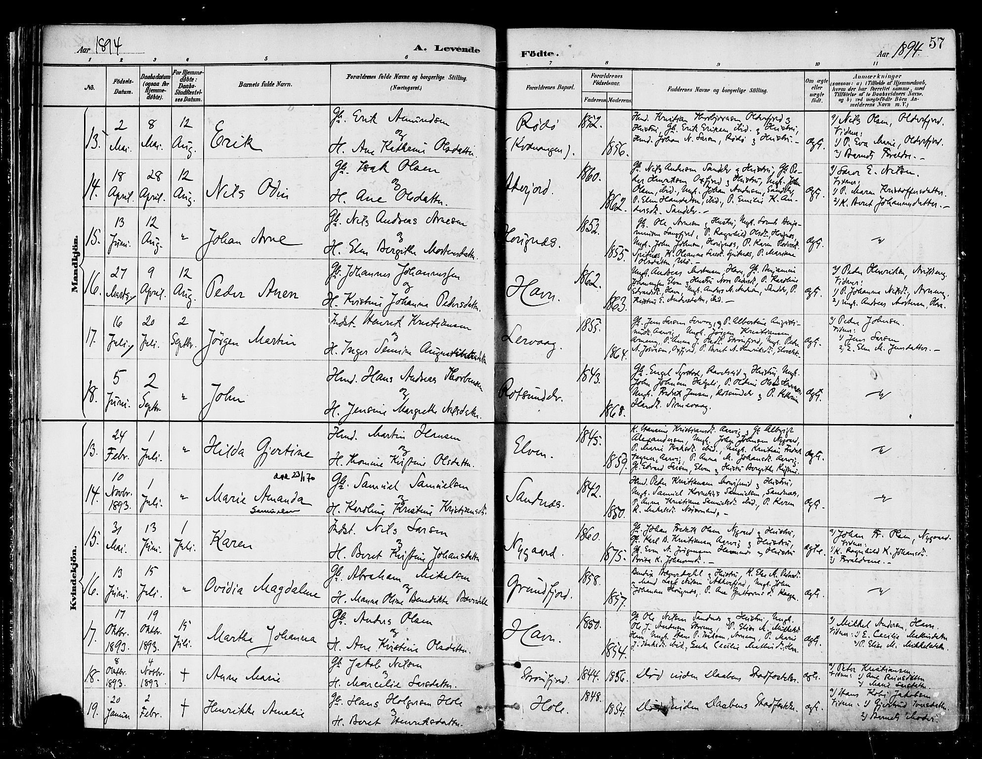 Skjervøy sokneprestkontor, AV/SATØ-S-1300/H/Ha/Haa/L0010kirke: Parish register (official) no. 10, 1887-1898, p. 57