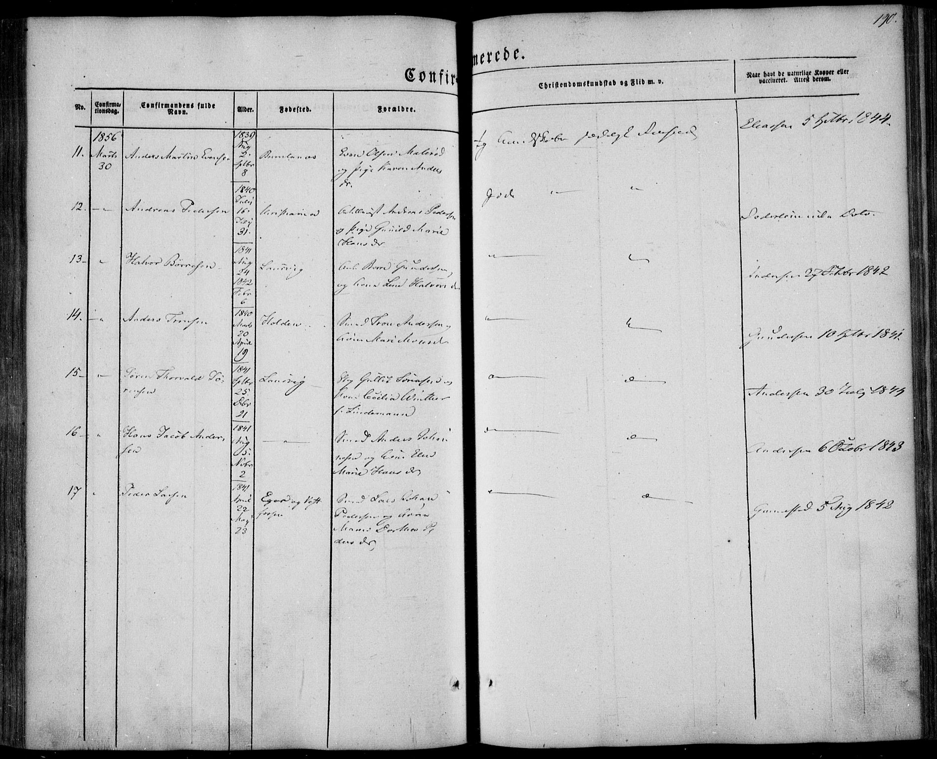 Larvik kirkebøker, AV/SAKO-A-352/F/Fa/L0003: Parish register (official) no. I 3, 1848-1856, p. 190