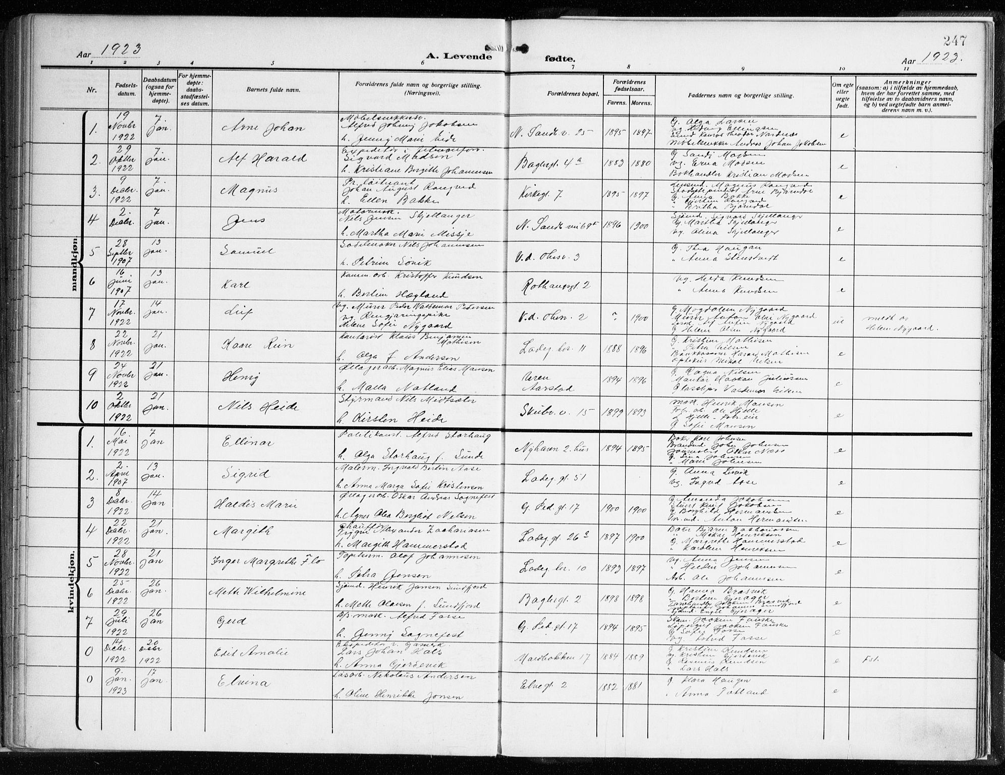 Sandviken Sokneprestembete, AV/SAB-A-77601/H/Ha/L0007: Parish register (official) no. B 4, 1912-1924, p. 247