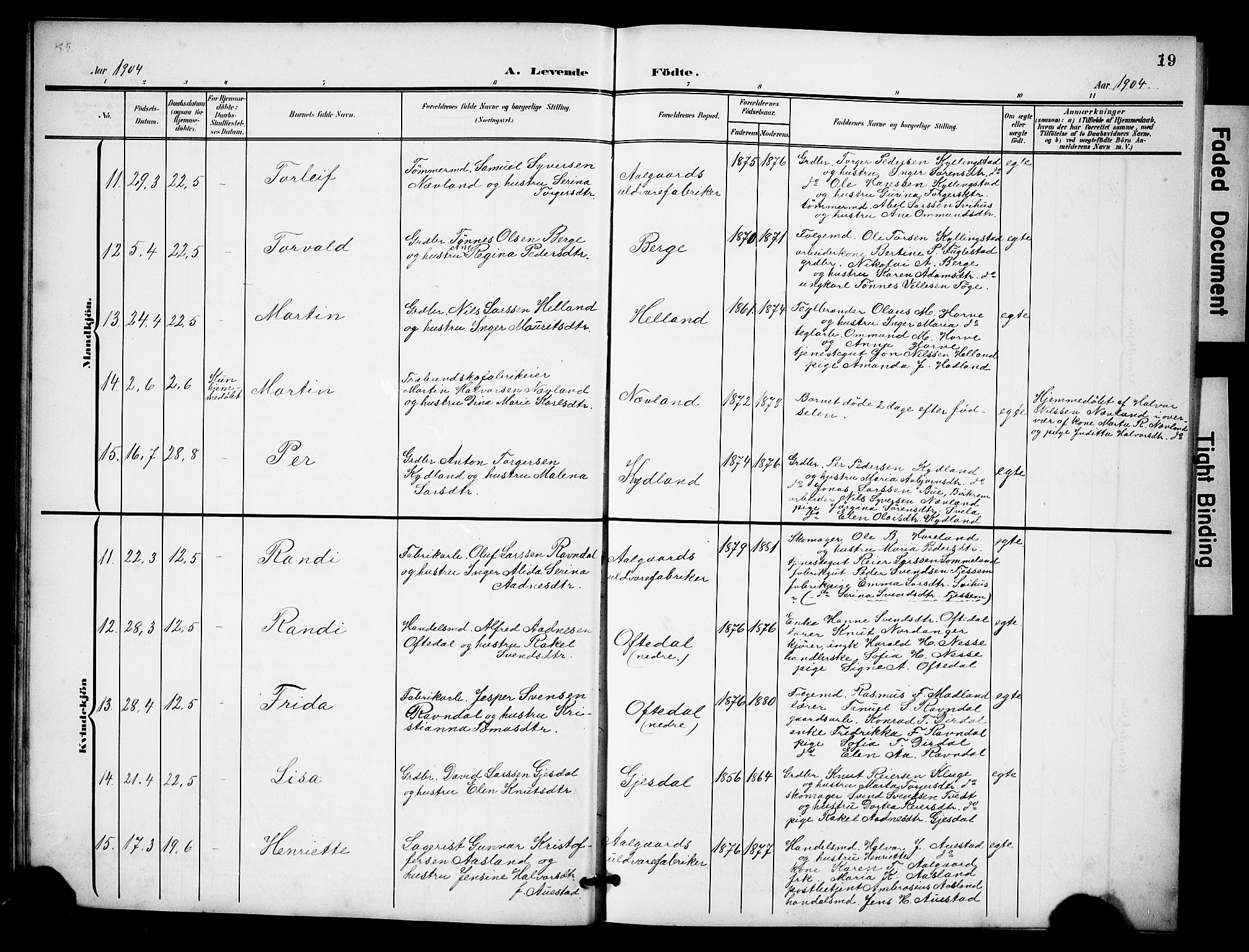 Lye sokneprestkontor, AV/SAST-A-101794/001/30BB/L0009: Parish register (copy) no. B 9, 1902-1923, p. 19