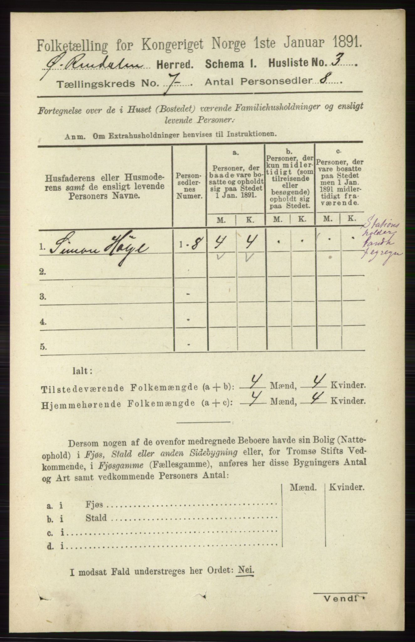 RA, 1891 census for 0433 Øvre Rendal, 1891, p. 1786