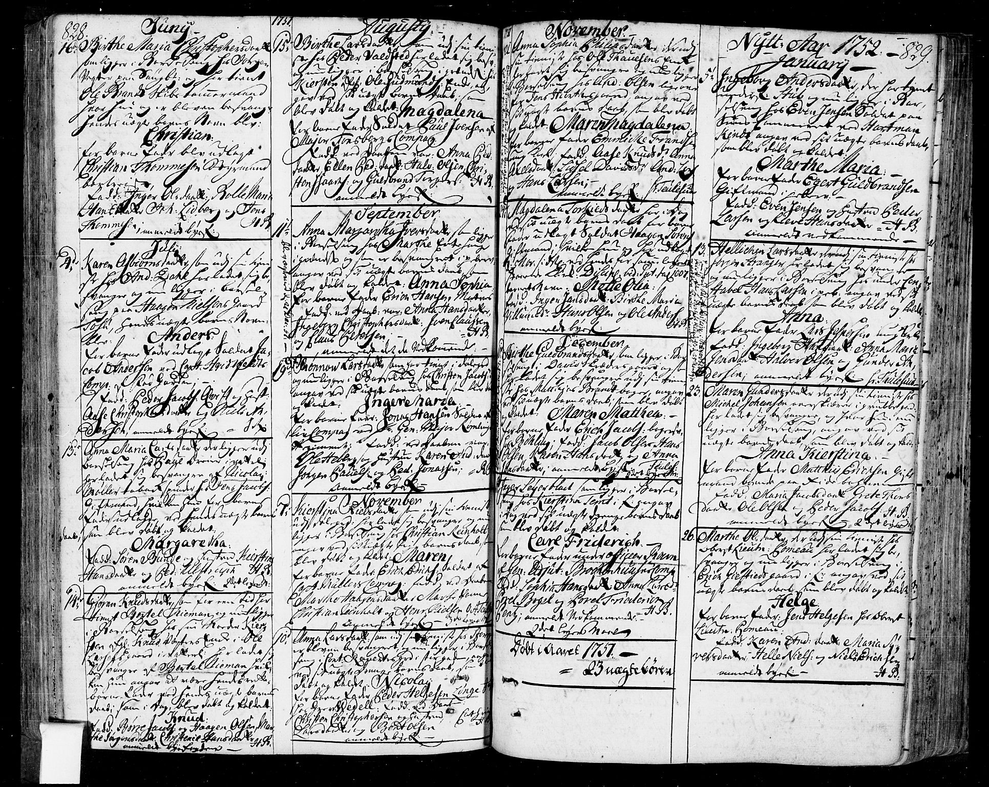 Oslo domkirke Kirkebøker, SAO/A-10752/F/Fa/L0004: Parish register (official) no. 4, 1743-1786, p. 828-829