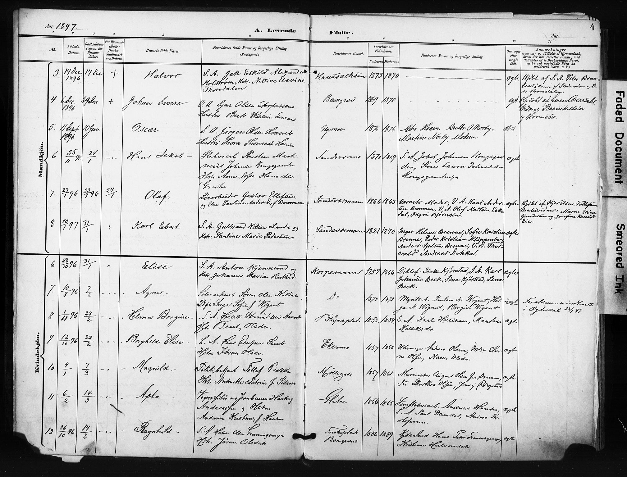 Kongsberg kirkebøker, AV/SAKO-A-22/F/Fb/L0003: Parish register (official) no. II 3, 1896-1905, p. 4