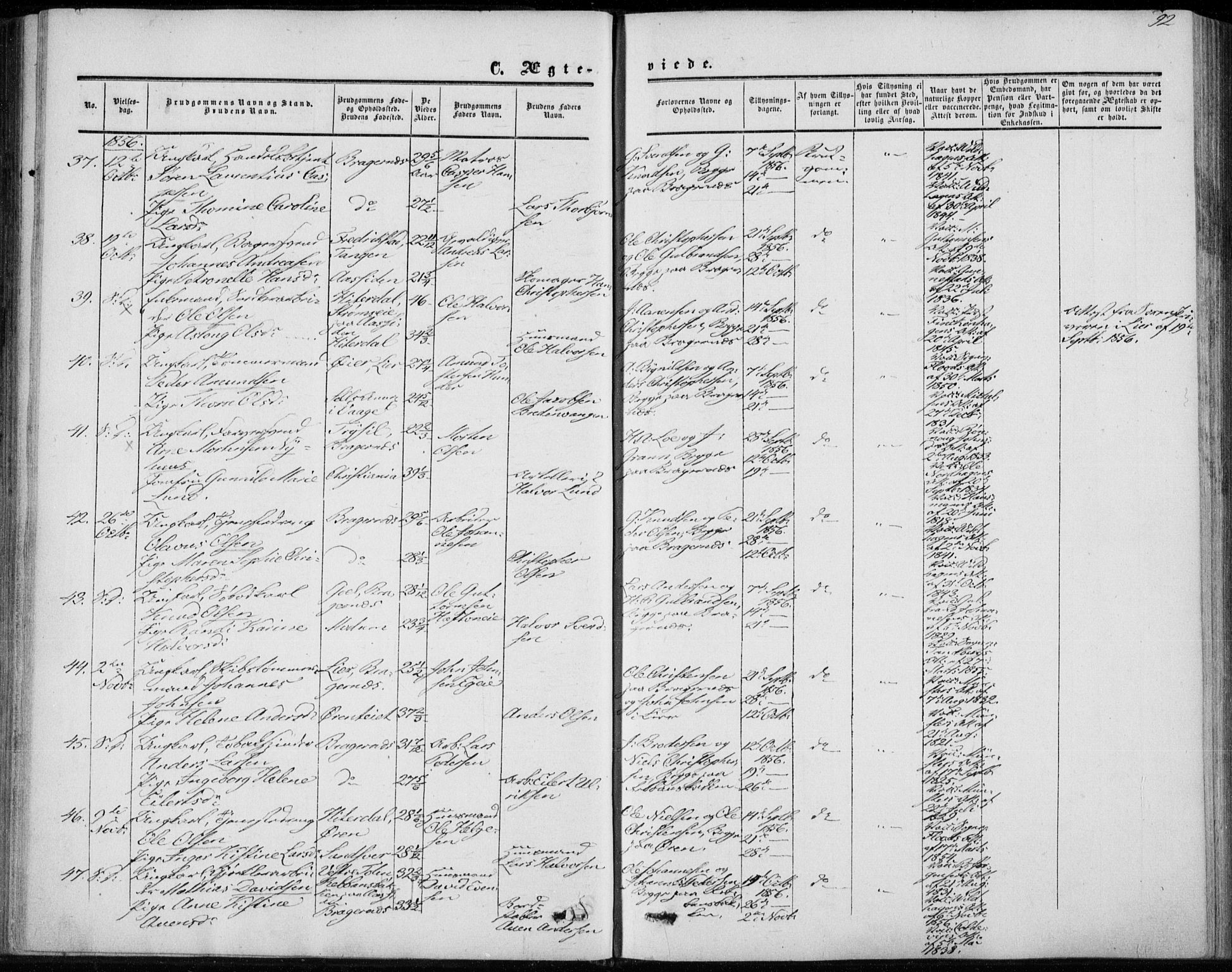 Bragernes kirkebøker, SAKO/A-6/F/Fc/L0002: Parish register (official) no. III 2, 1854-1865, p. 92