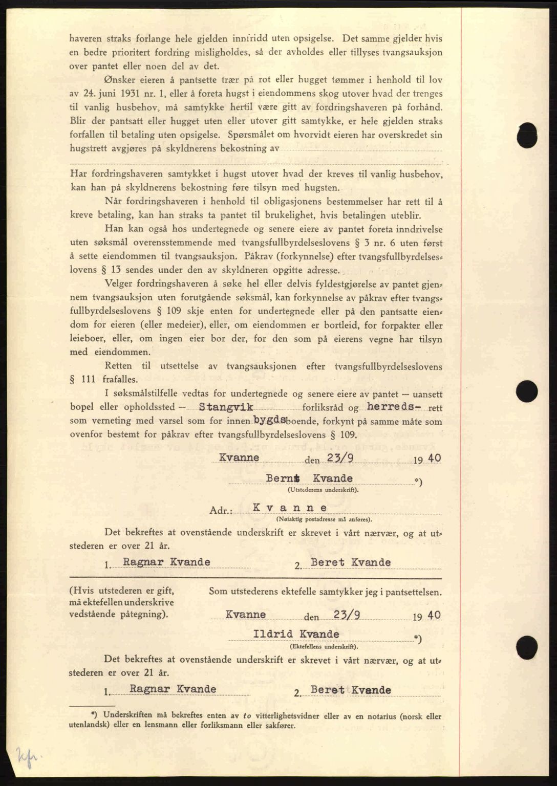 Nordmøre sorenskriveri, AV/SAT-A-4132/1/2/2Ca: Mortgage book no. B87, 1940-1941, Diary no: : 1608/1940