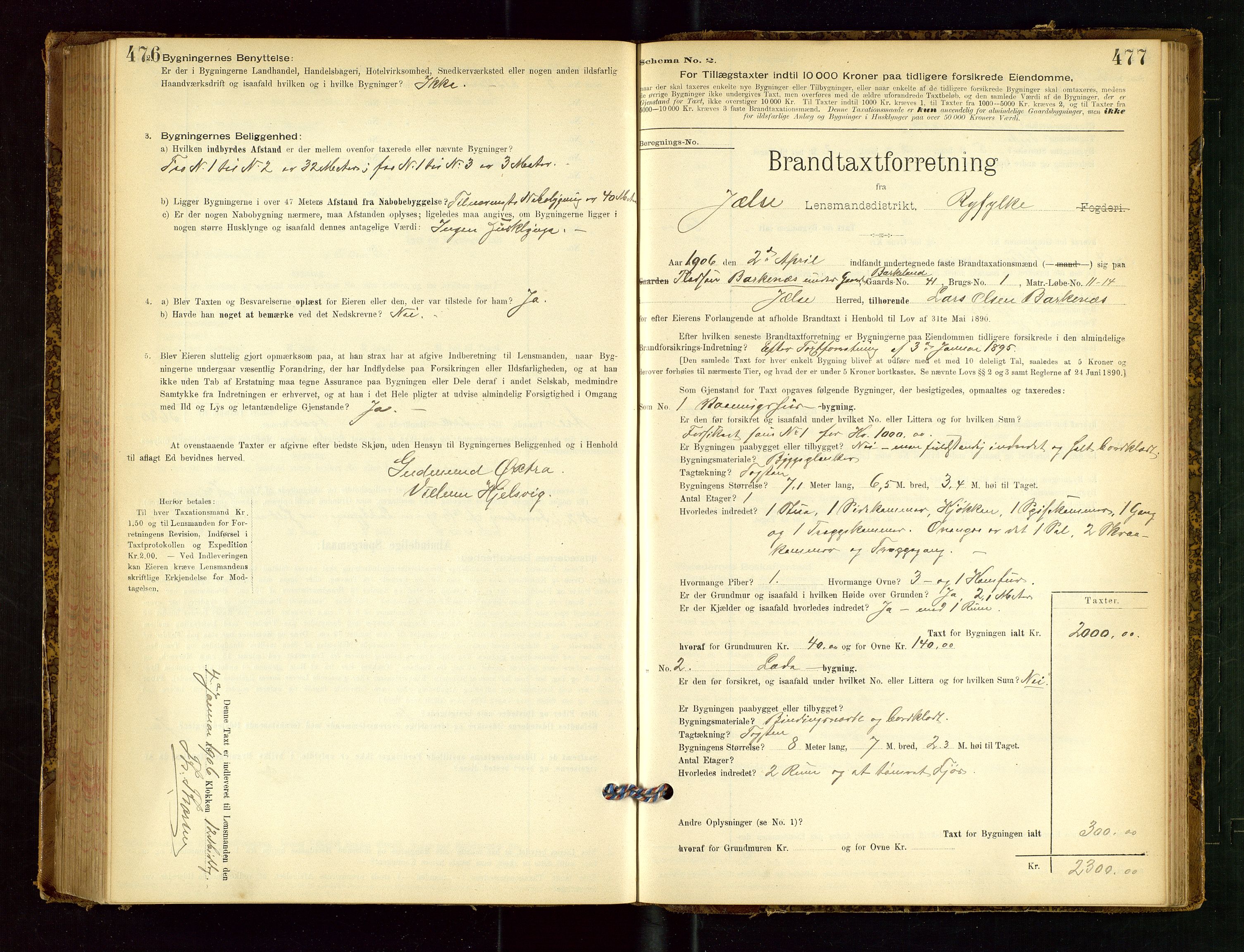 Jelsa lensmannskontor, SAST/A-100360/Gob/L0001: "Brandtaxationsprotocol", 1895-1918, p. 476-477