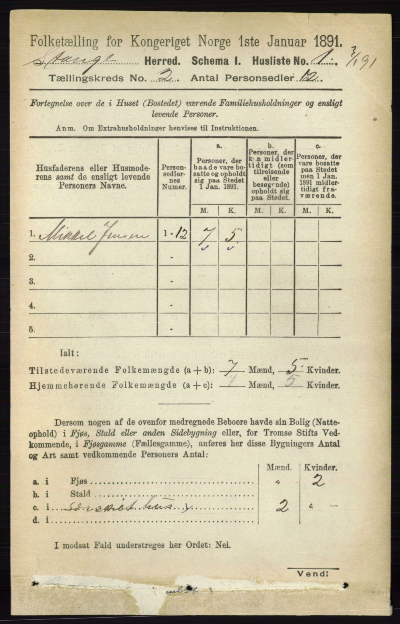 RA, 1891 census for 0417 Stange, 1891, p. 841