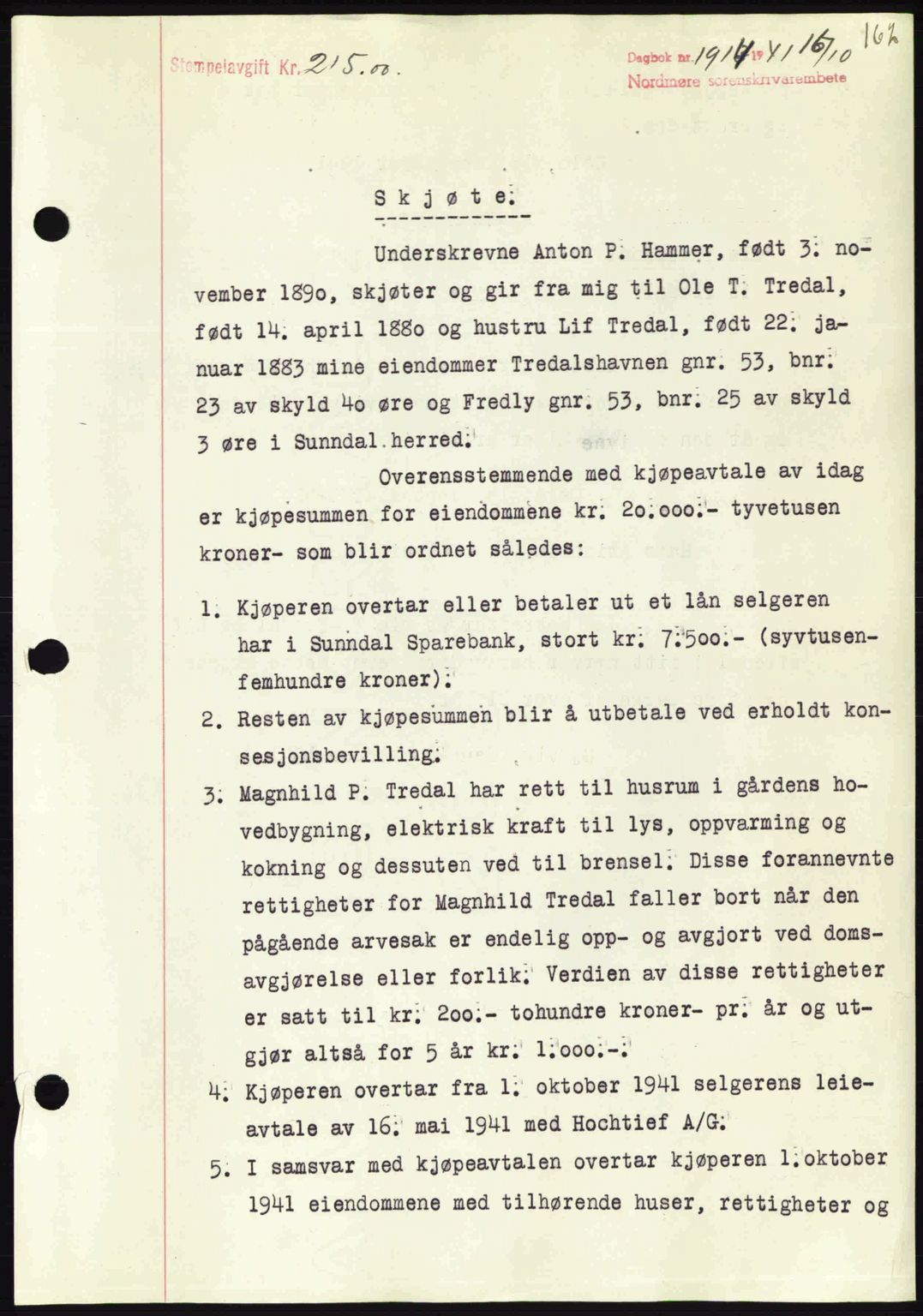 Nordmøre sorenskriveri, AV/SAT-A-4132/1/2/2Ca: Mortgage book no. A91, 1941-1942, Diary no: : 1914/1941