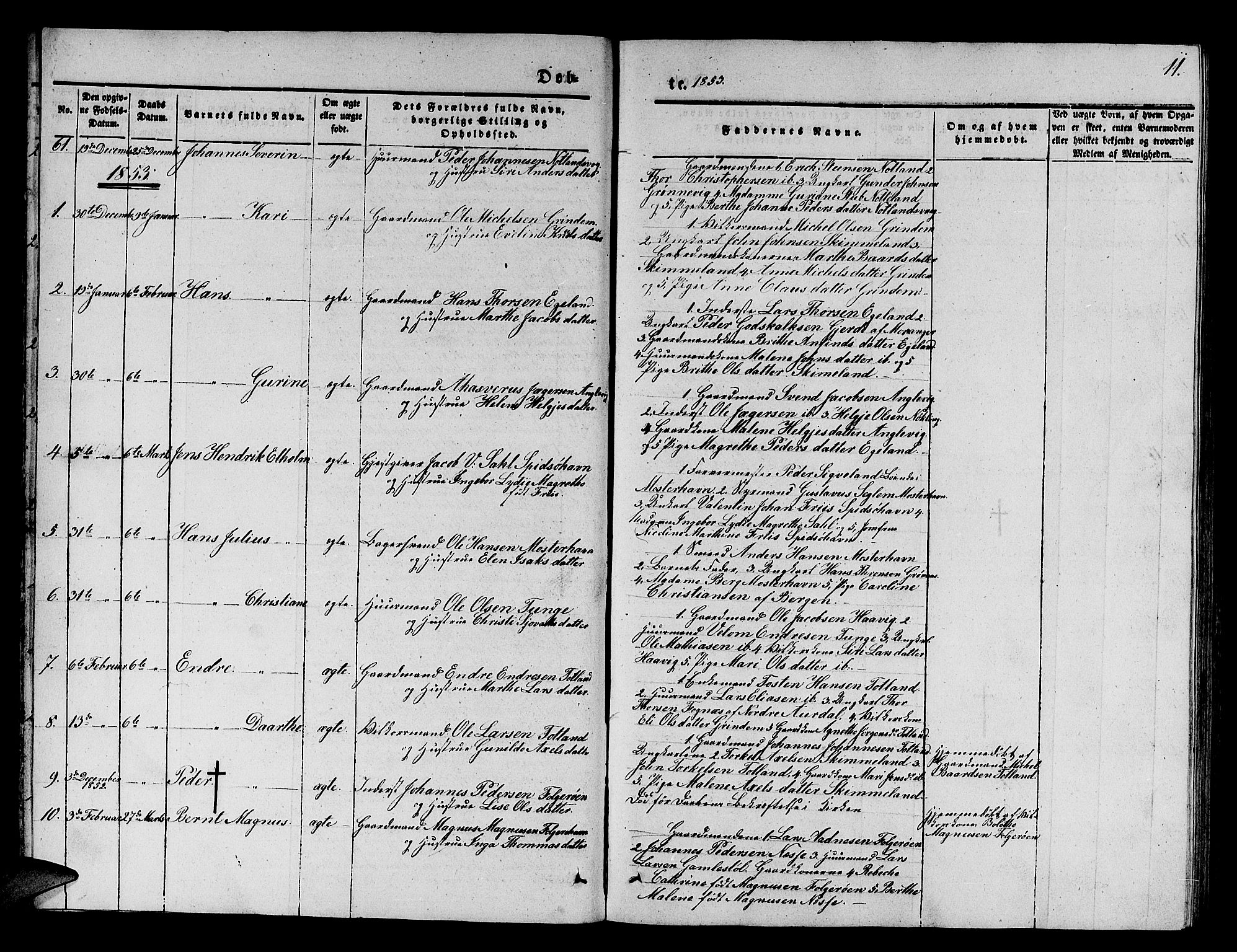 Finnås sokneprestembete, SAB/A-99925/H/Ha/Hab/Haba/L0001: Parish register (copy) no. A 1, 1851-1873, p. 11