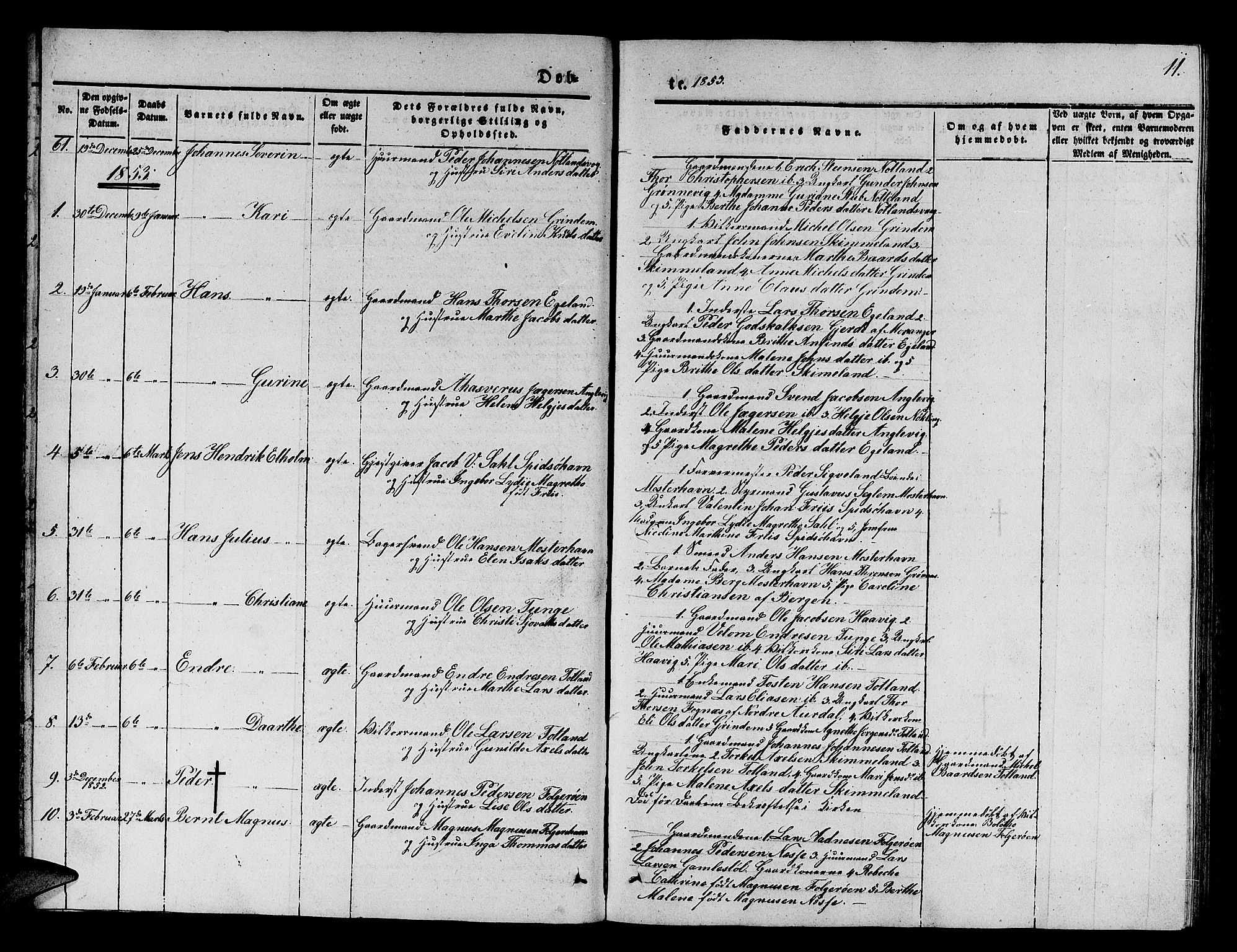 Finnås sokneprestembete, AV/SAB-A-99925/H/Ha/Hab/Haba/L0001: Parish register (copy) no. A 1, 1851-1873, p. 11
