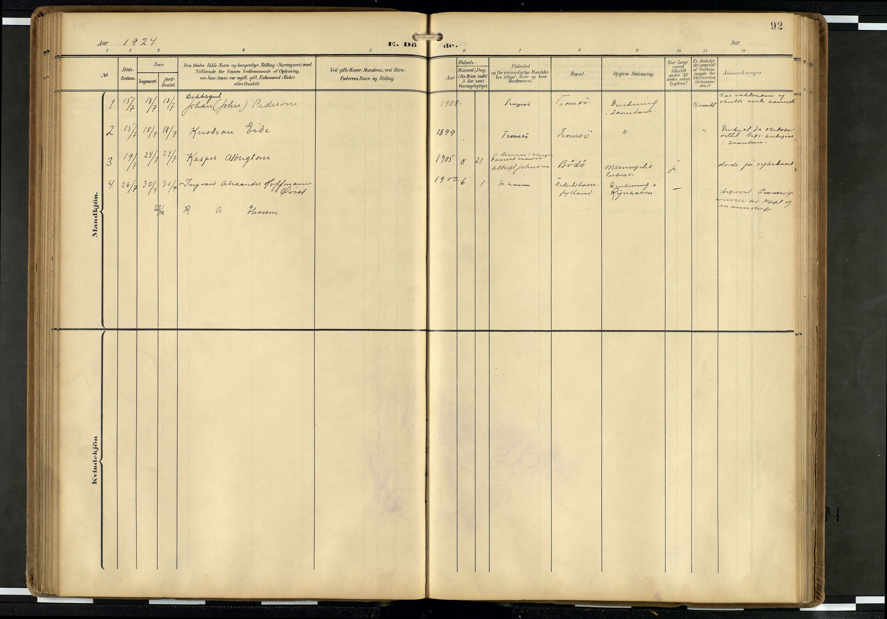 Den norske sjømannsmisjon i utlandet/Hollandske havner (Amsterdam-Rotterdam-Europort), AV/SAB-SAB/PA-0106/H/Ha/Haa/L0003: Parish register (official) no. A 3, 1908-1927, p. 91b-92a