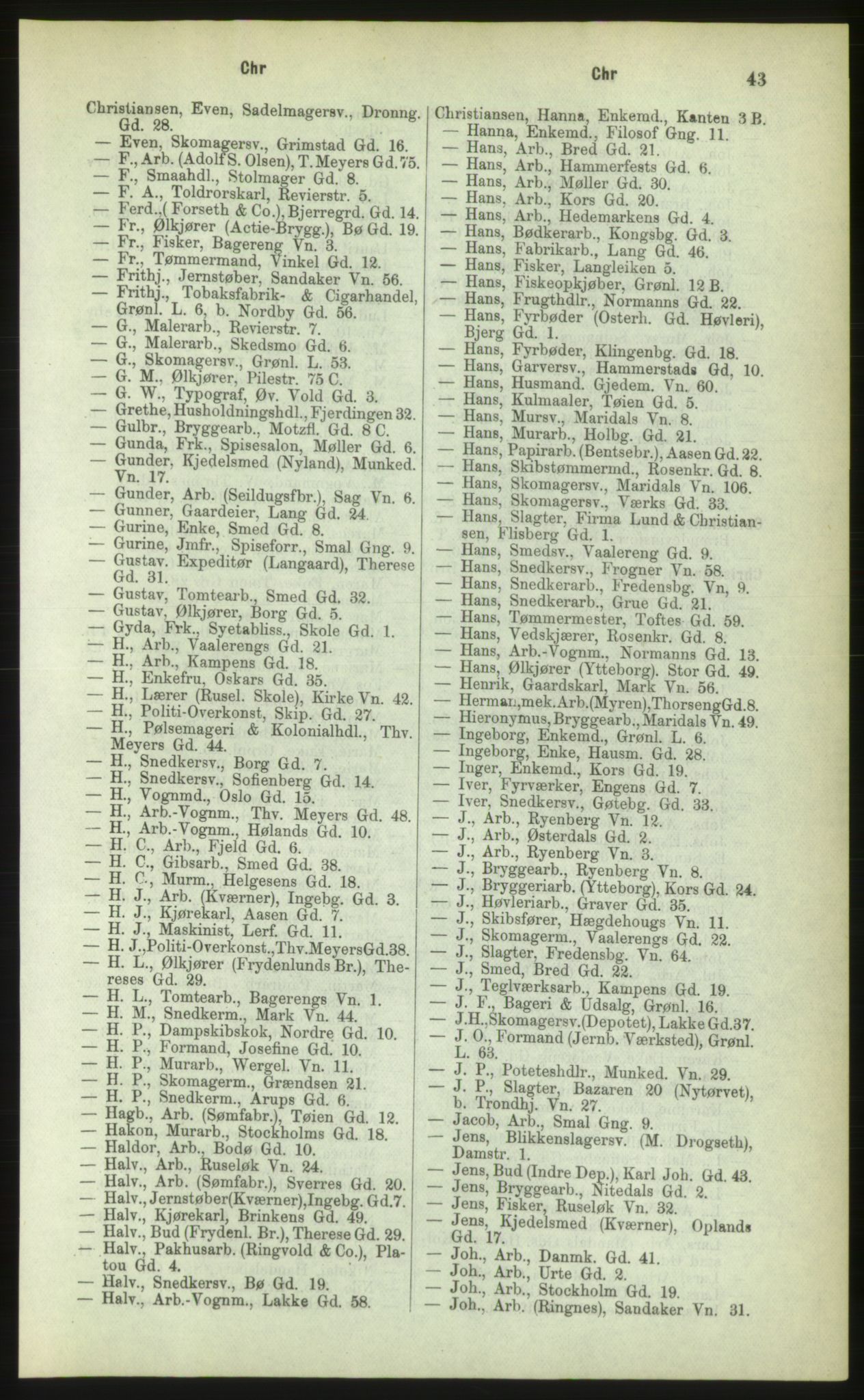 Kristiania/Oslo adressebok, PUBL/-, 1883, p. 43
