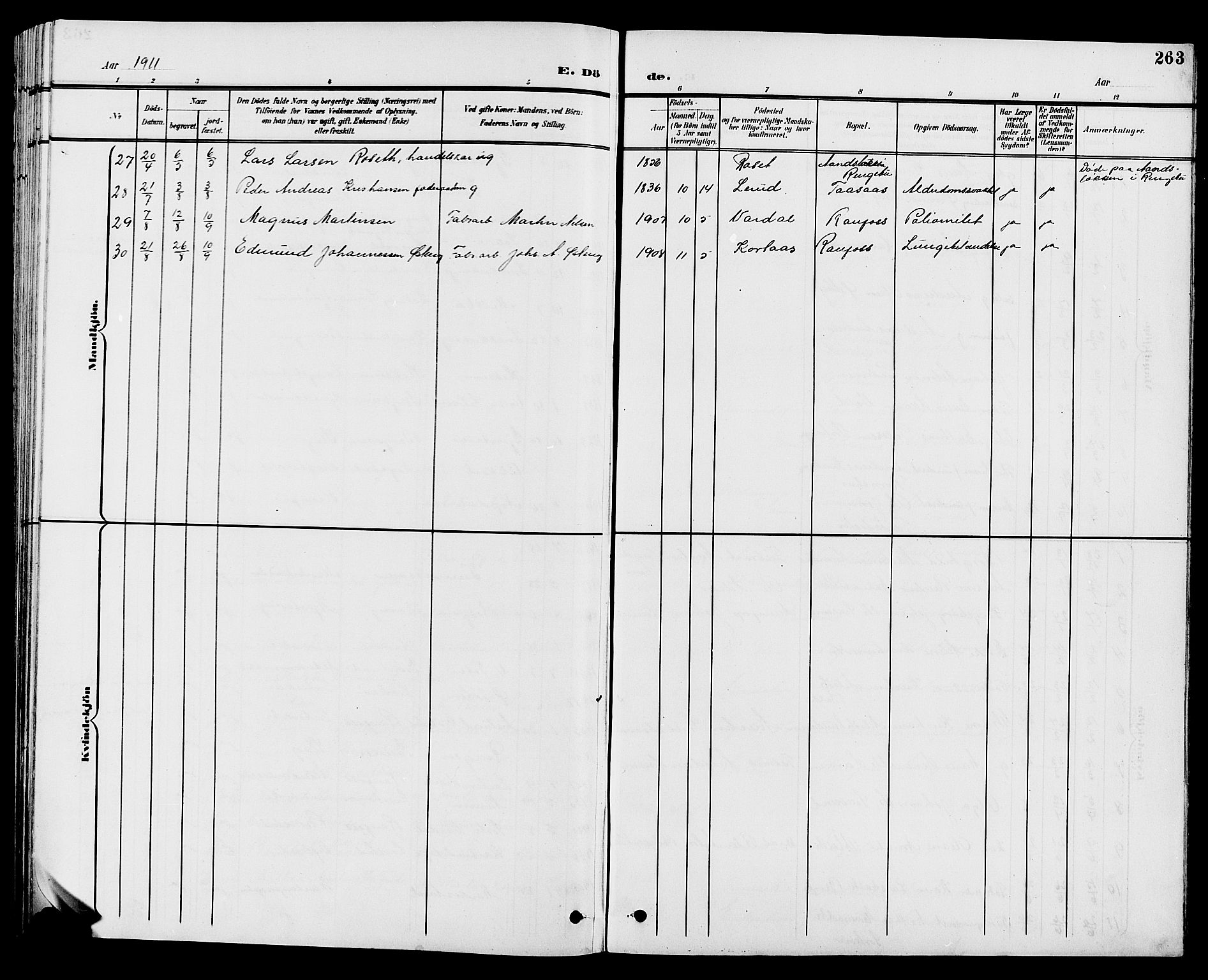 Vestre Toten prestekontor, SAH/PREST-108/H/Ha/Hab/L0010: Parish register (copy) no. 10, 1900-1912, p. 263