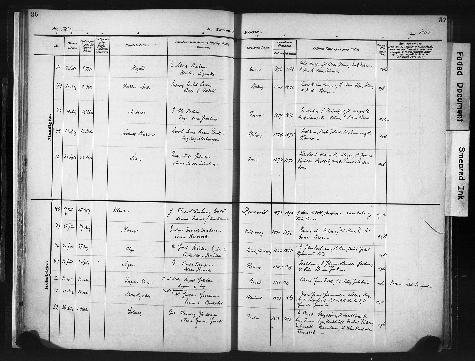 Hetland sokneprestkontor, AV/SAST-A-101826/30/30BA/L0013: Parish register (official) no. A 13, 1904-1918, p. 36-37