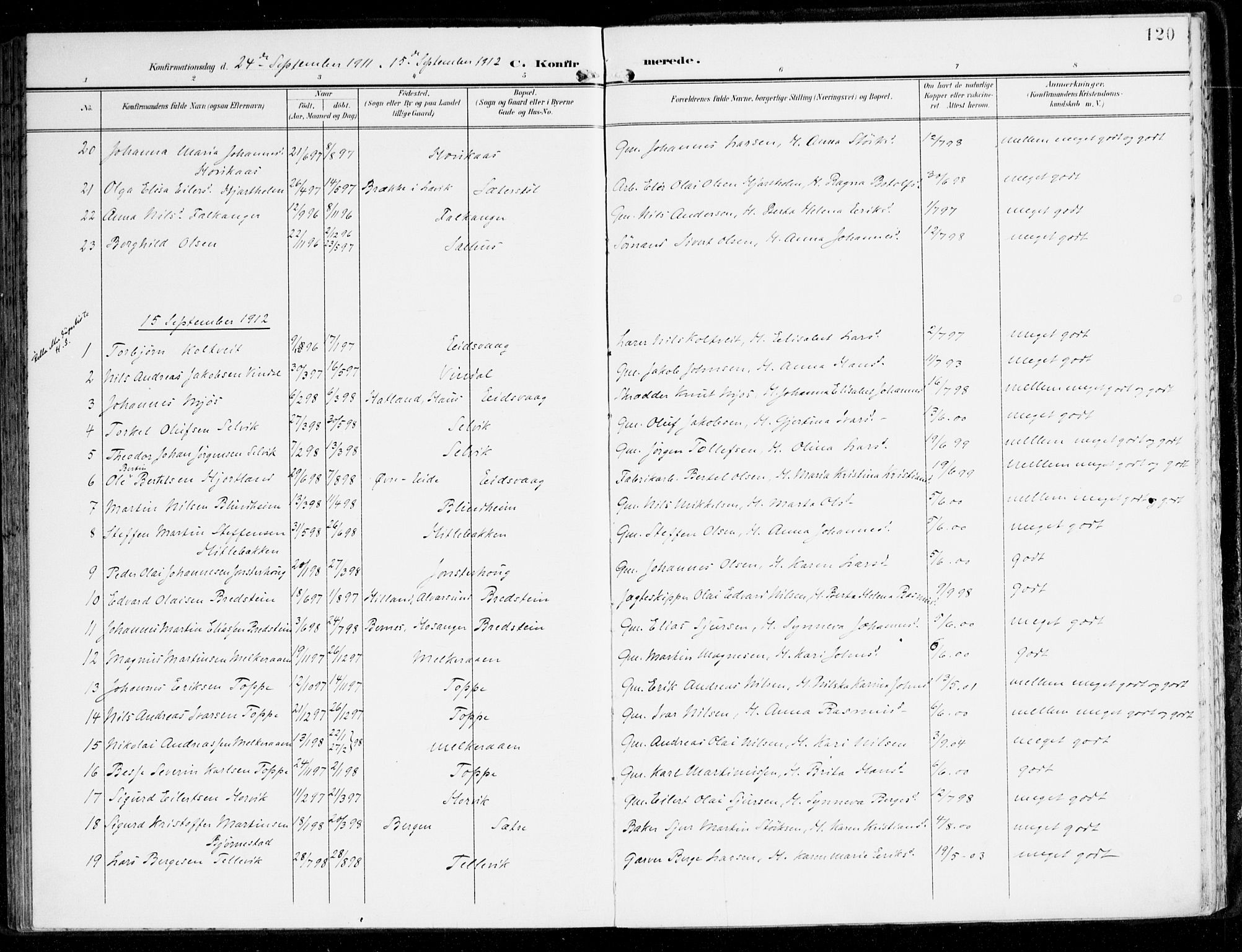 Hamre sokneprestembete, SAB/A-75501/H/Ha/Haa/Haad/L0002: Parish register (official) no. D 2, 1899-1916, p. 120