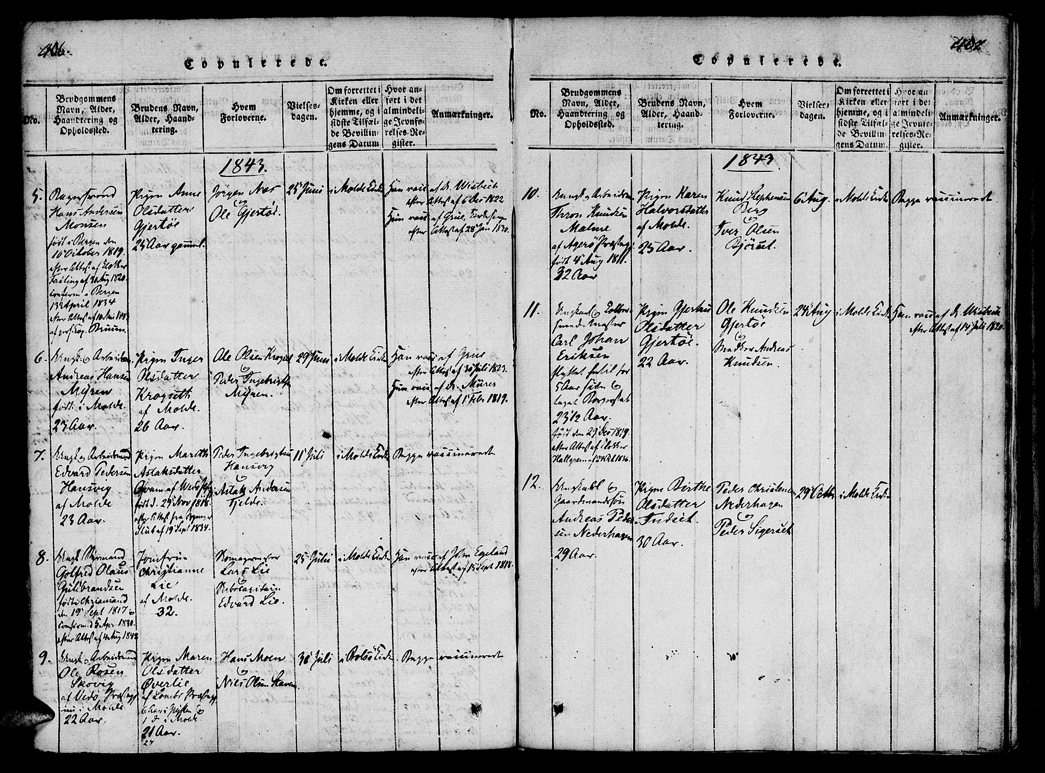 Ministerialprotokoller, klokkerbøker og fødselsregistre - Møre og Romsdal, SAT/A-1454/558/L0688: Parish register (official) no. 558A02, 1818-1843, p. 406-407