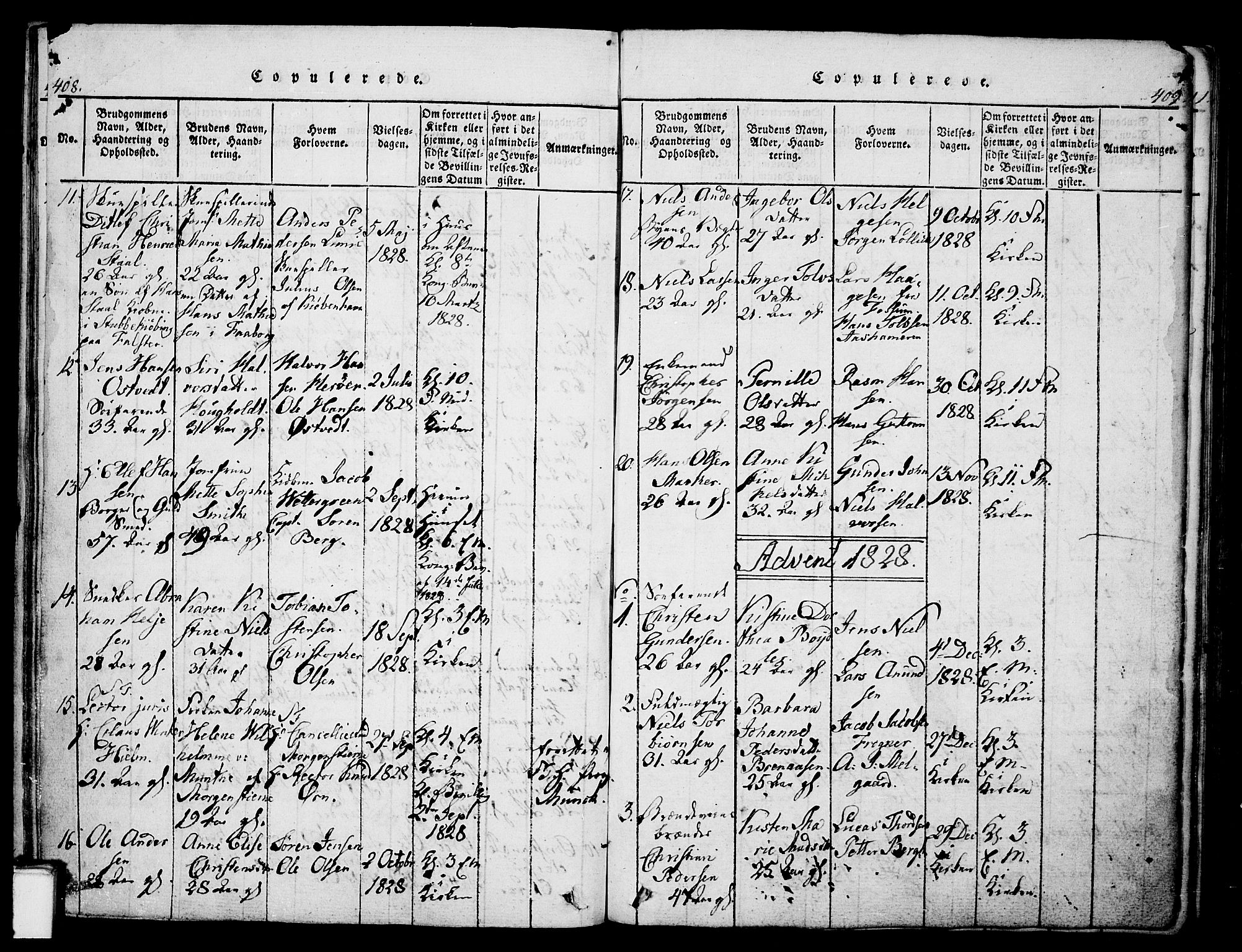 Skien kirkebøker, SAKO/A-302/G/Ga/L0002: Parish register (copy) no. 2, 1814-1842, p. 408-409