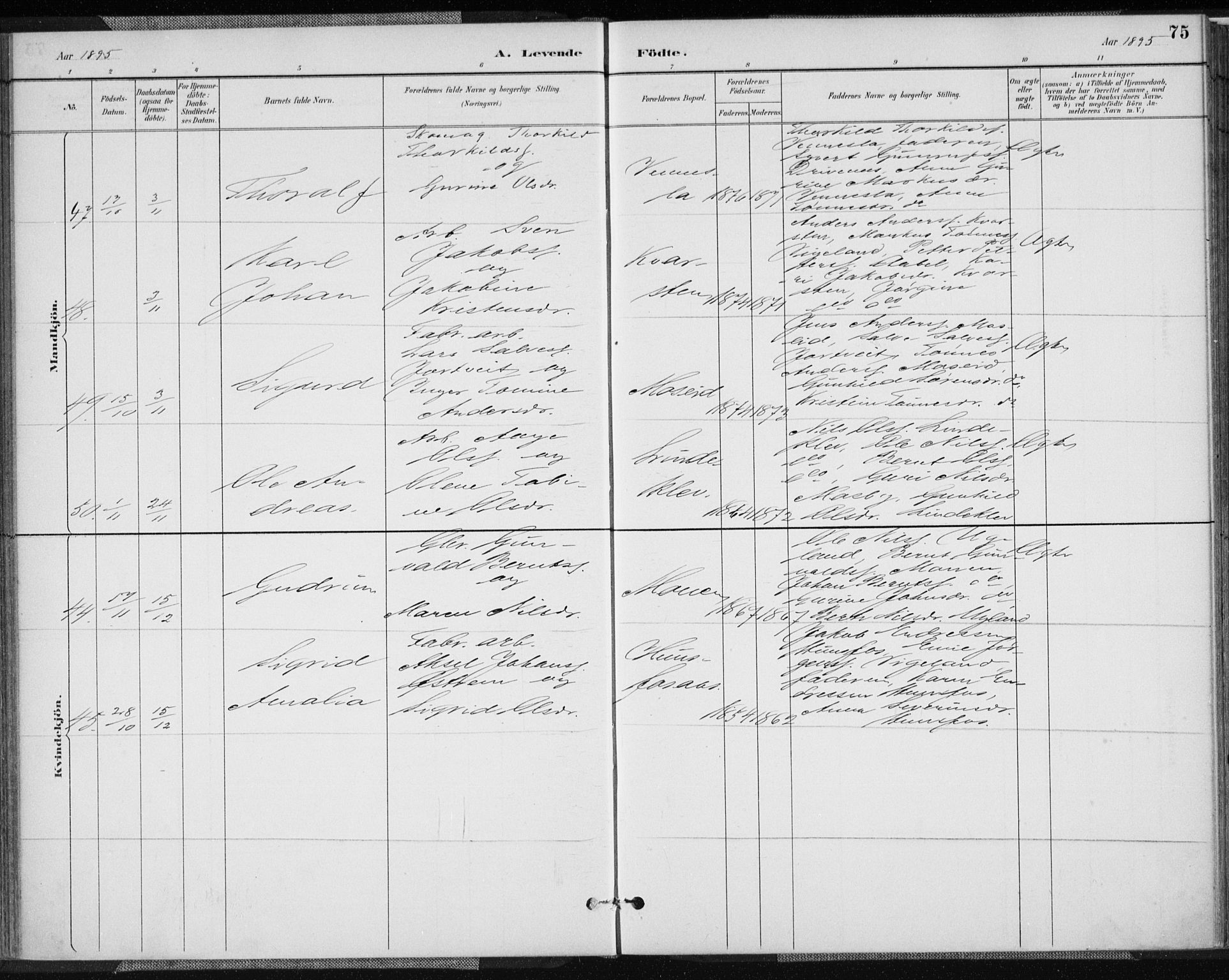 Vennesla sokneprestkontor, AV/SAK-1111-0045/Fa/Fab/L0004: Parish register (official) no. A 4, 1884-1896, p. 75