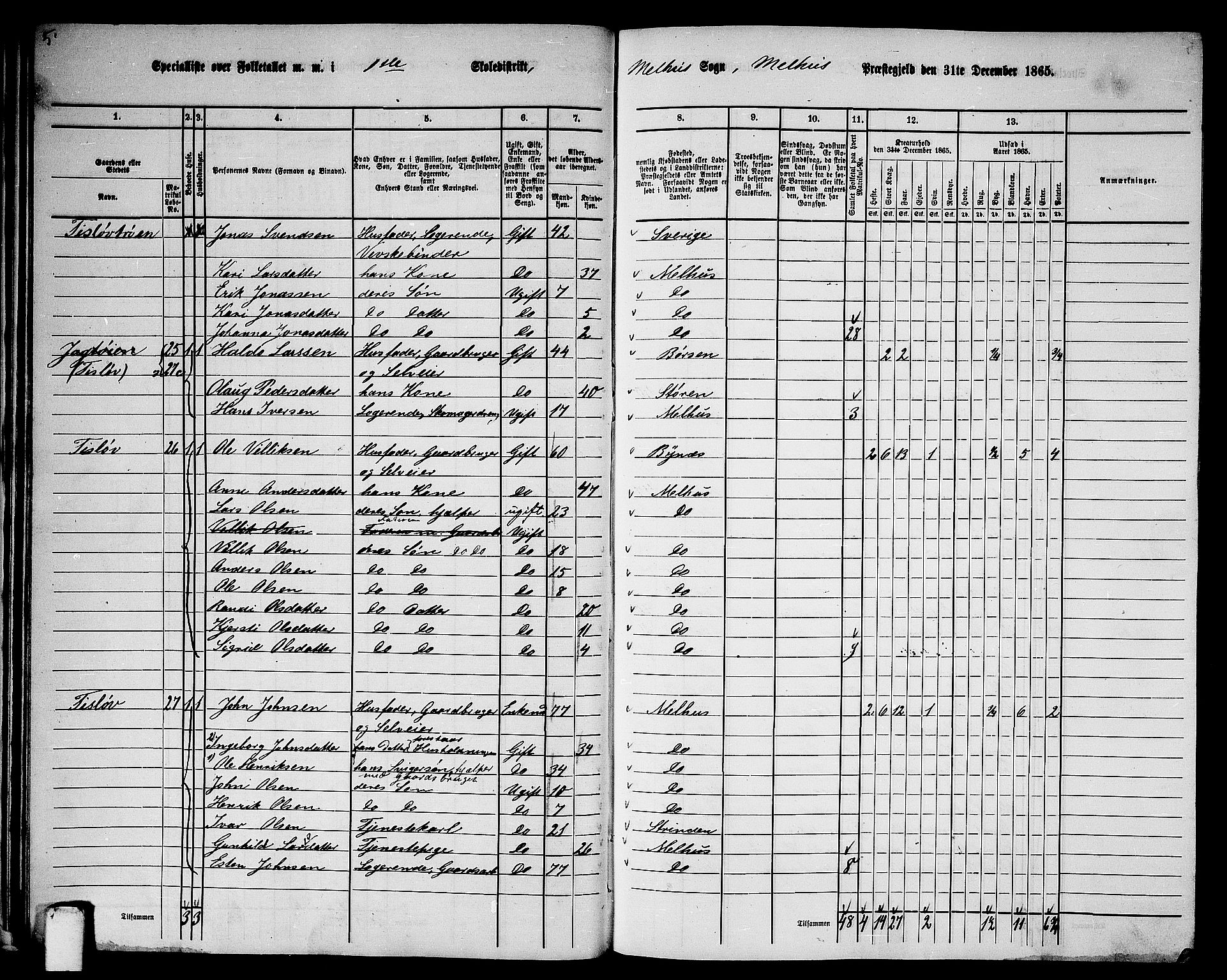 RA, 1865 census for Melhus, 1865, p. 31