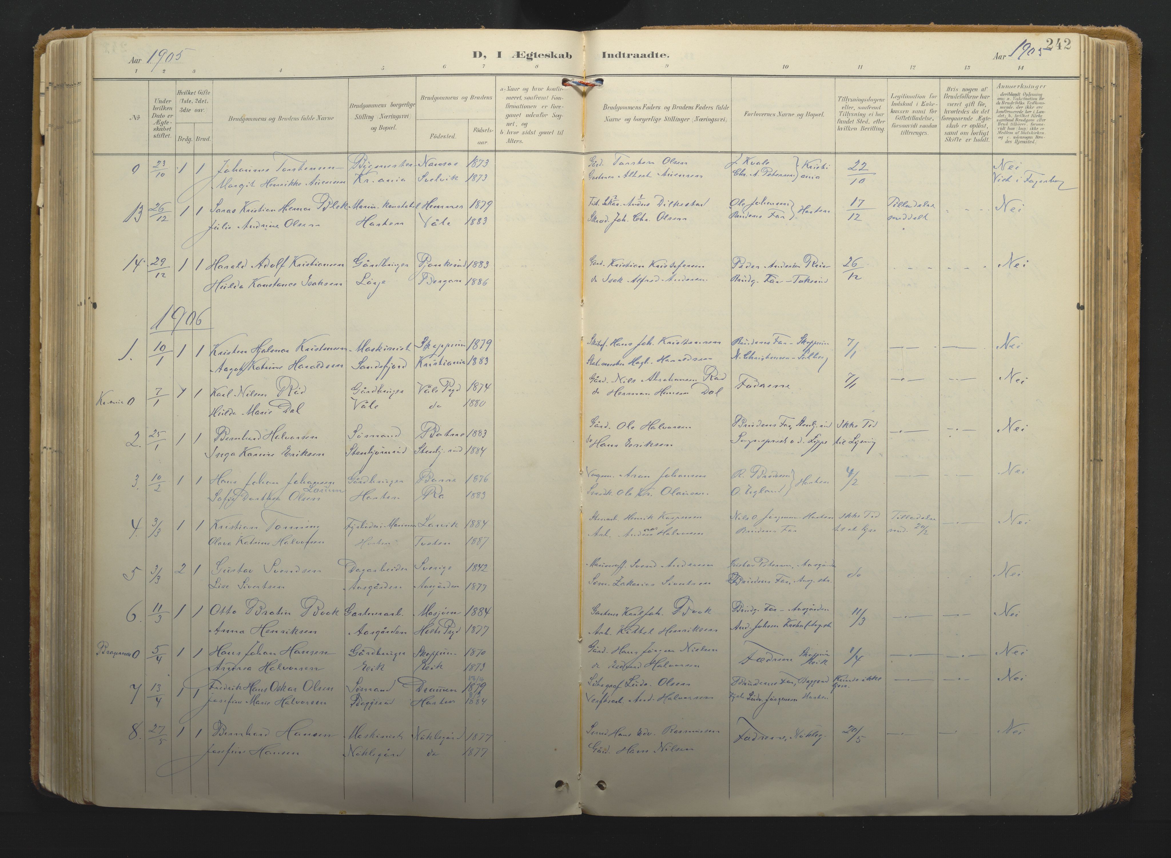 Borre kirkebøker, AV/SAKO-A-338/F/Fa/L0011: Parish register (official) no. I 11, 1897-1921, p. 242