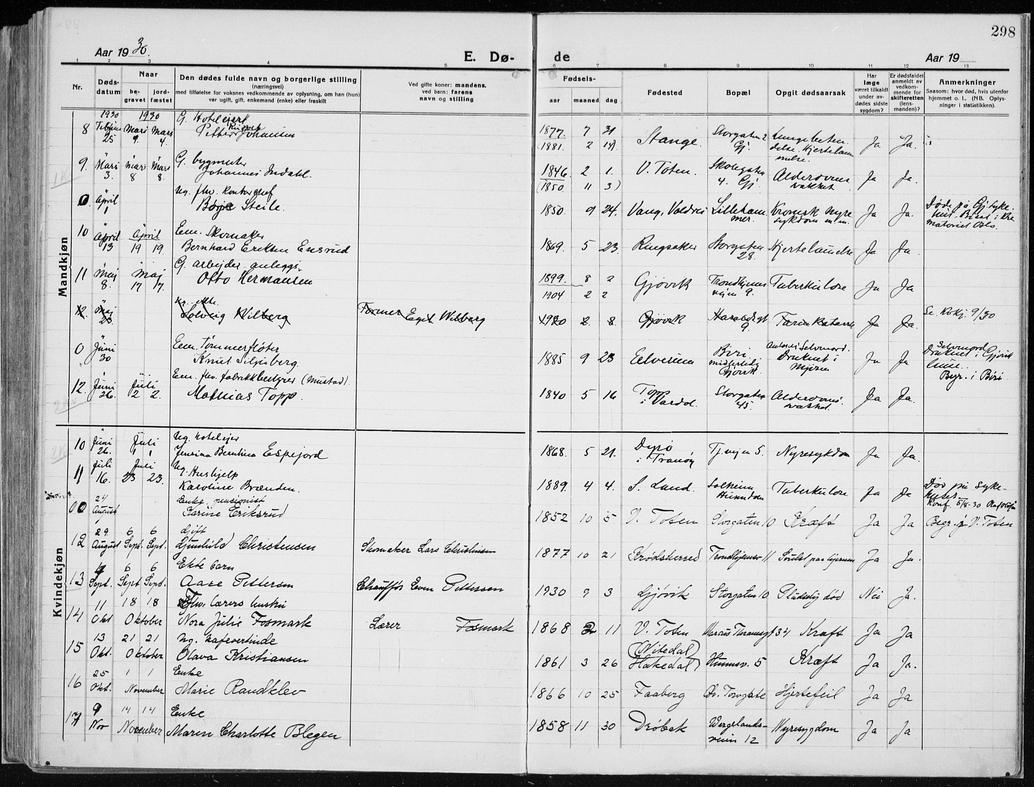 Vardal prestekontor, AV/SAH-PREST-100/H/Ha/Haa/L0015: Parish register (official) no. 15, 1923-1937, p. 298